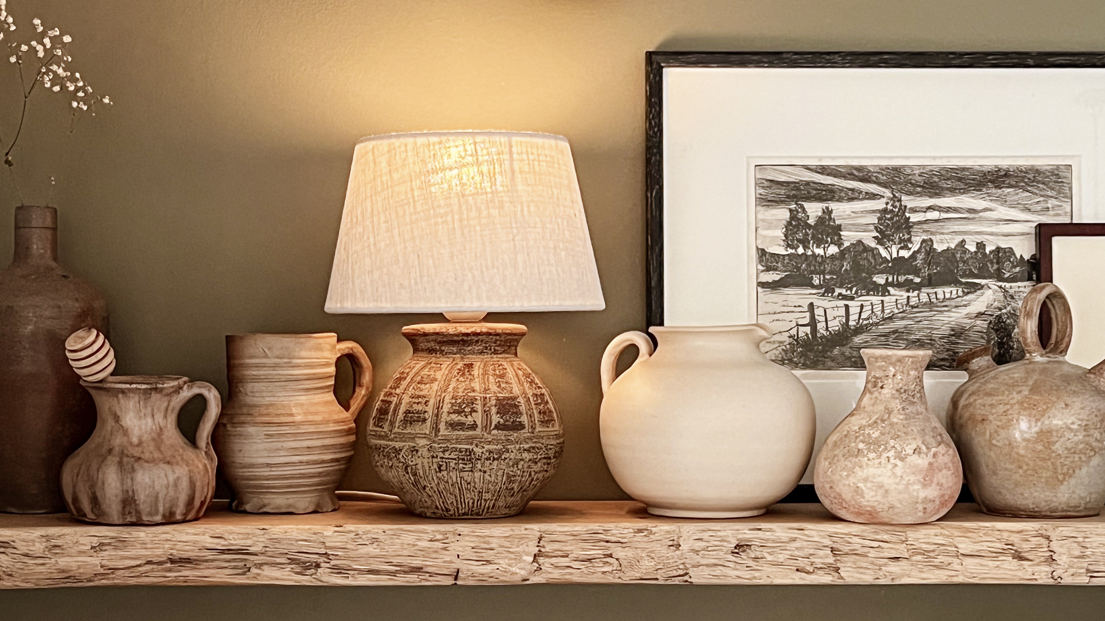 keramische tafellamp met linnen kap - pre-loved Noii HOME