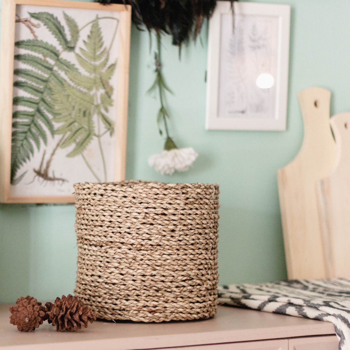 Kleine Zeegras Mand BHINNEKA | Plantenmand | Geweven Boho Mand | Plantenbak | Decoratieve mand | Kleine Opbergmand | Ronde bloemenmand Soeji