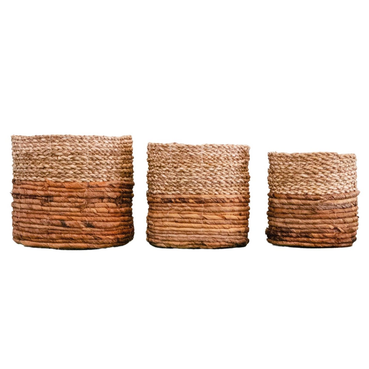Kleine zeegrasmand BHINNEKA (tweekleurig) | Plantenmand | Kleine opbergmand | Geweven Boho-mand | Plantenbak | Decoratieve mand | Ronde bloemenmand Soeji