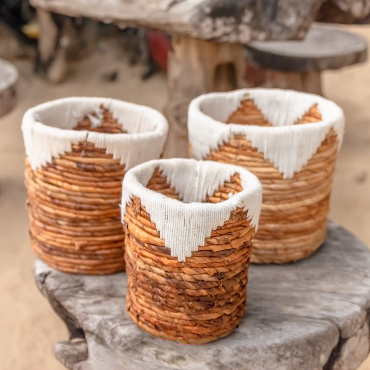 Kleine zeegrasmand MENIK | Plantenmand | Geweven Boho-mand | Plantenbak | Ronde bloemenmand | Macramé mand Soeji