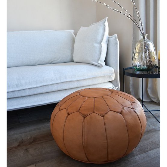 Leren poef - naturel bruin (XL) Poufs & Pillows