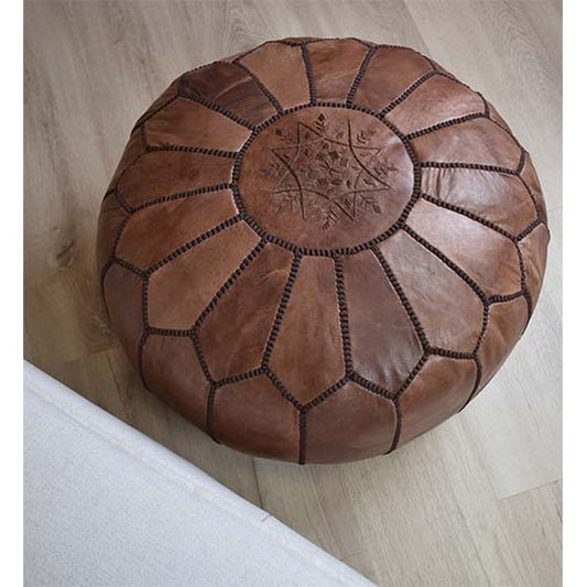 Leren poef - volledig bruin - gevuld geleverd Poufs & Pillows