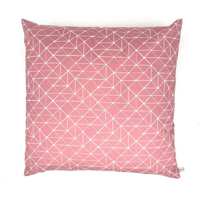 Luna-Leena kussen geometrische print + binnenkussen - oudroze - 45x45cm - Oeko-tex katoen - handgemaakt in Nepal Luna-Leena for kids & home - handmade in Nepal