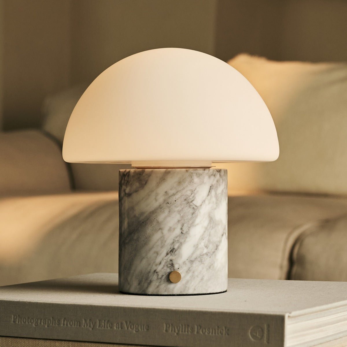 Maris White / Bianco Statuarietto - Classic Marmeren oplaadbare tafellamp met 3 lichte kleuren en dimfunctie Tavellio - Amsterdam