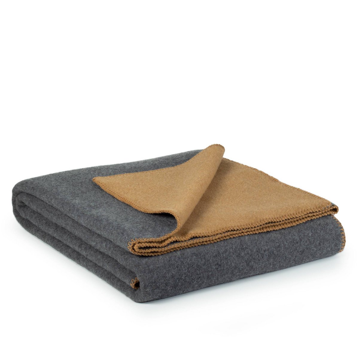 merino deken – premium kwaliteit met merinowol en nylon - donkergrijs - camelbruin MoST Blankets