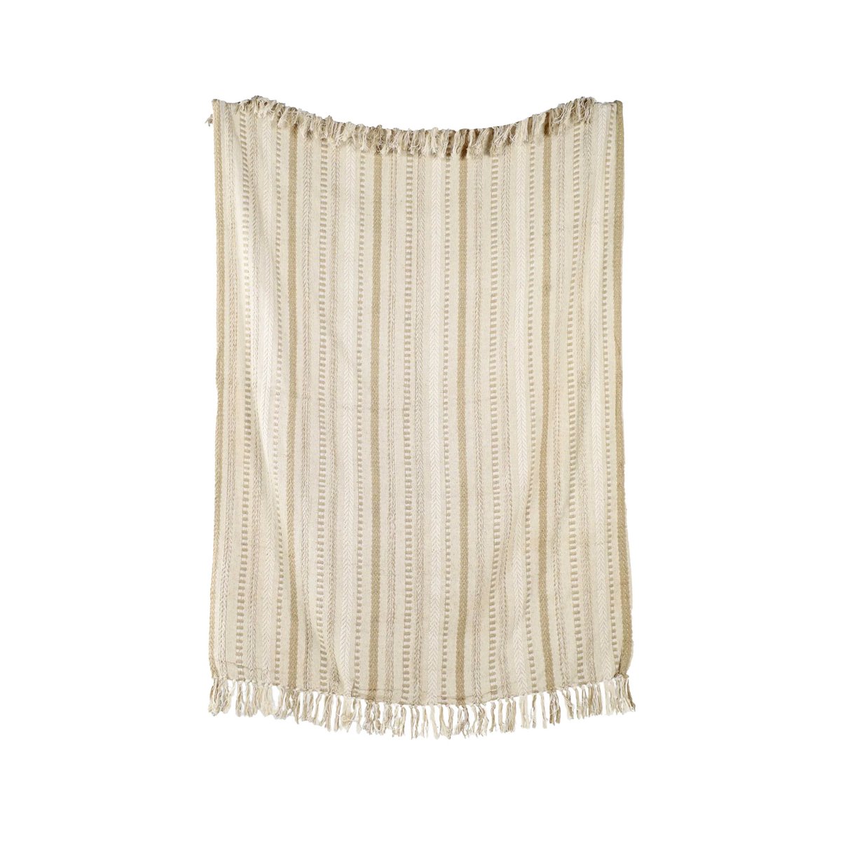 Muted Beige Plaid / Sofa Throw – Textured Pattern with Fringes – 130×150 cm – Urbane Hide Urbane Hide