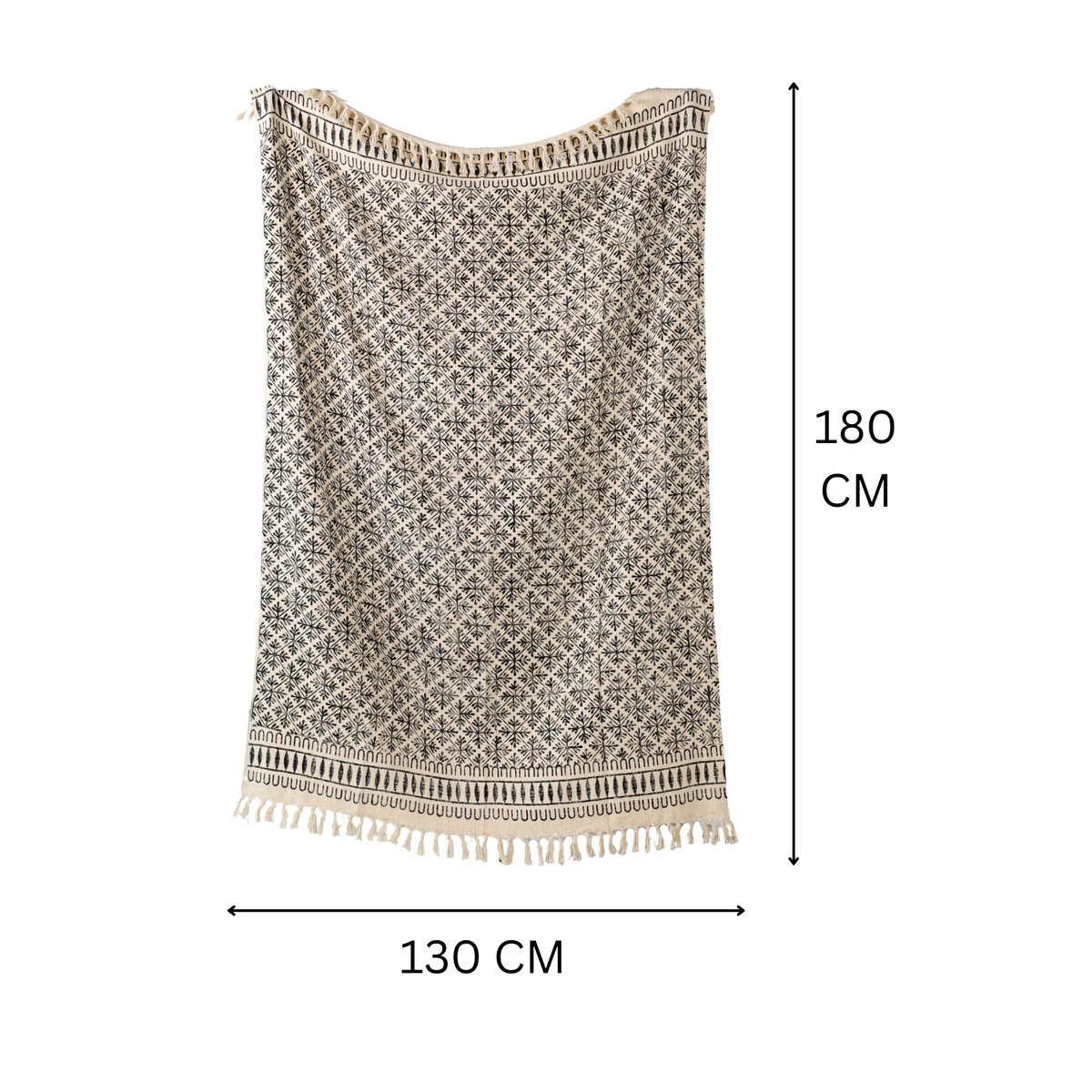 Natural Black Plaid / Sofa Throw – Floral Ethnic Pattern with Fringe – 130x180 cm – Urbane Hide Urbane Hide