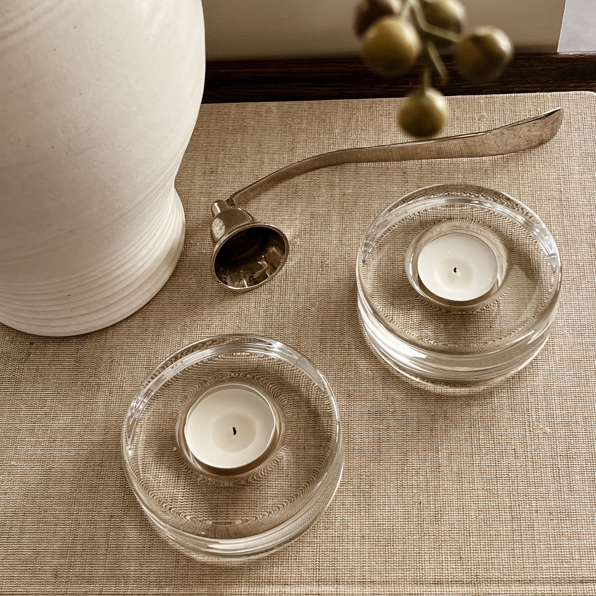 orrefors puck theelichthouders 97 mm – set van 2 - pre-loved Noii HOME