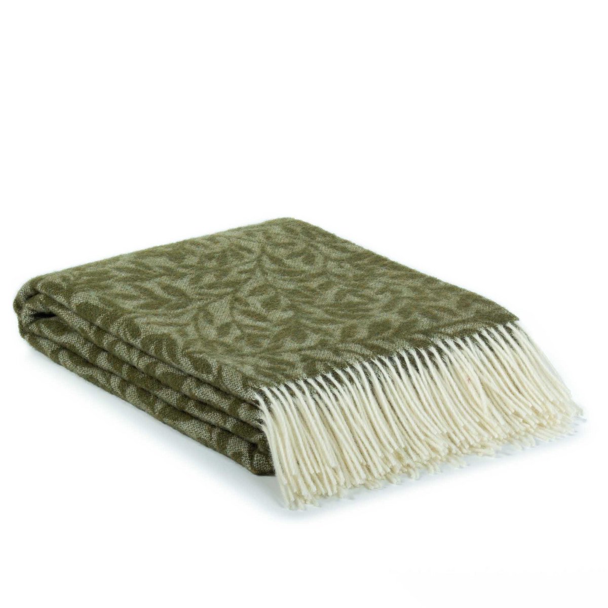 Ramoncello deken - plaid 100% Nieuw-Zeelandse wol - groen bladpatroon met zachte franjes MoST Blankets