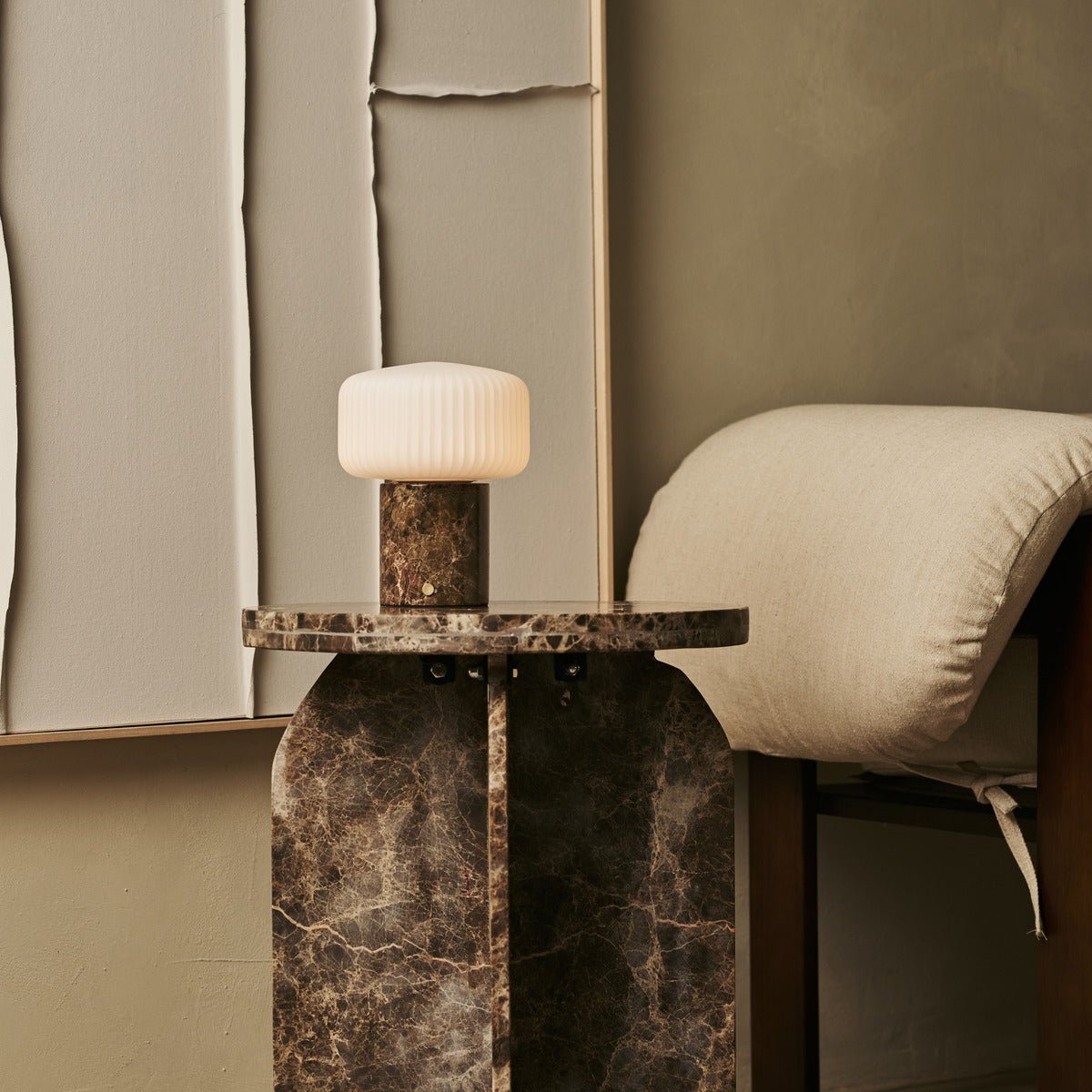 Renoir Brown / Emperador Dark - Marmeren oplaadbare tafellamp - Draadloos, USB -oplaadbaar en tot 100 uur verlichting Tavellio - Amsterdam