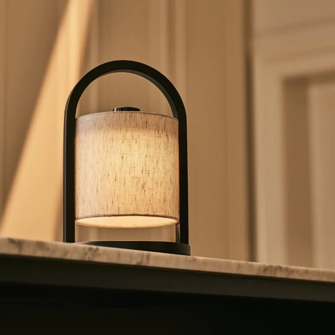 River Zwart & Grijs Houten Oplaadbare Lamp | Linnenmix, veelzijdig en tot 100 uur batterijduur Tavellio - Amsterdam