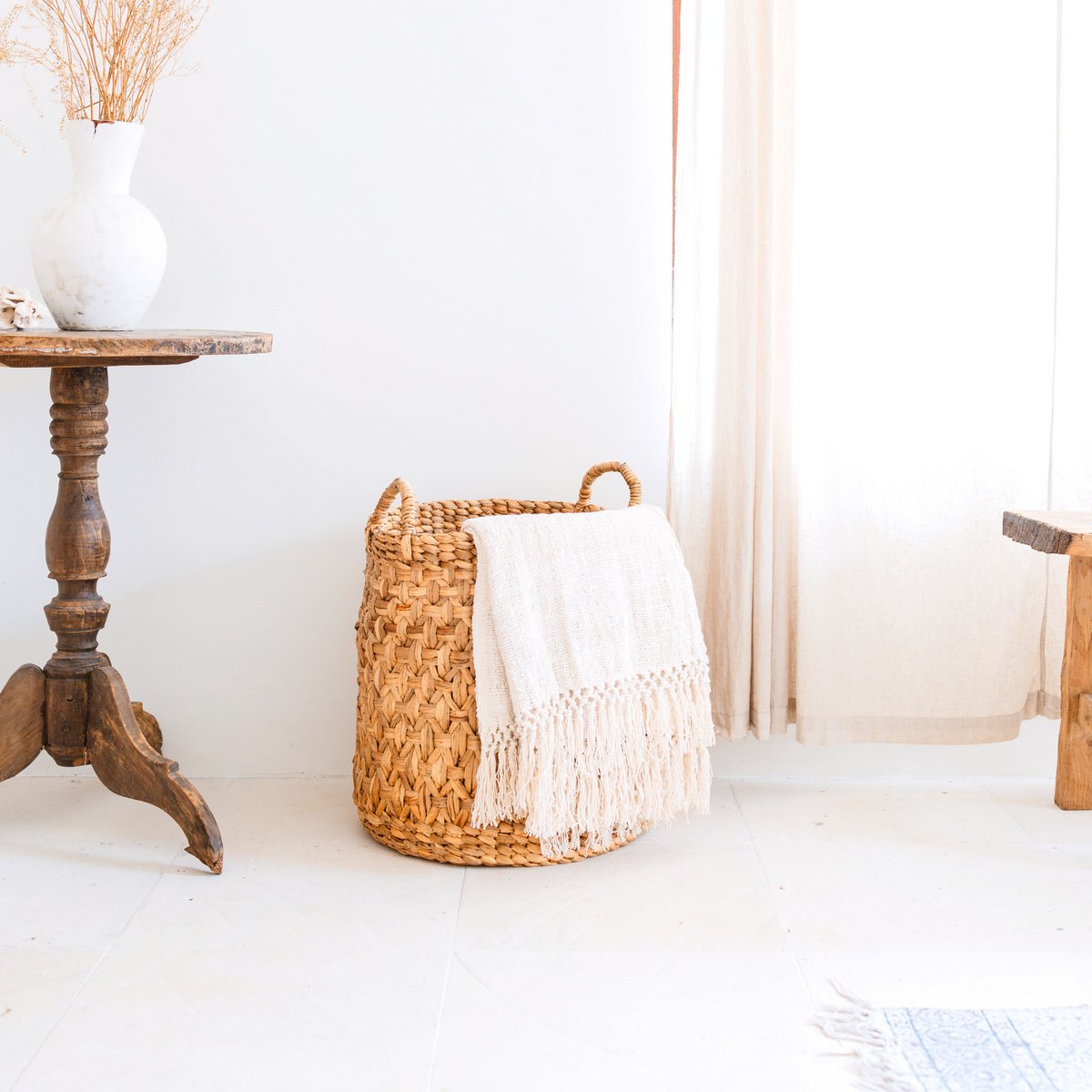 Rond geweven wasmand – Boho plantenmand – wasmand bruin – grote mand van waterhyacint RAJA (3 maten Ø 35/40/50 cm) Soeji