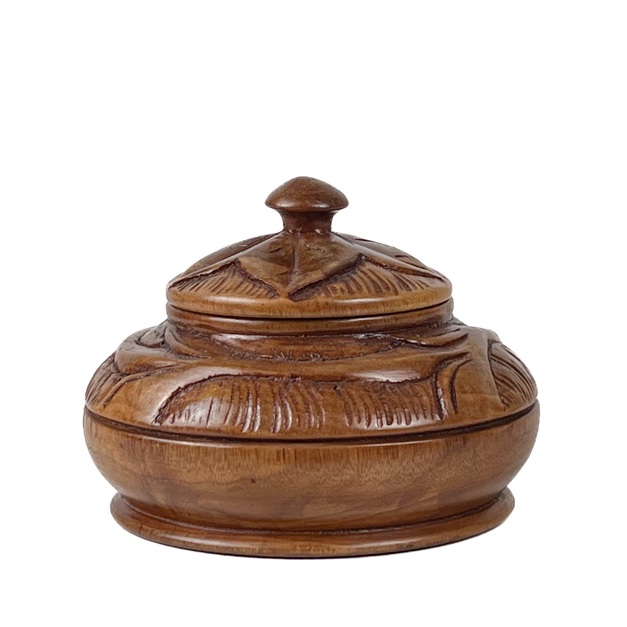 rond houten sierdoosje met deksel – handgesneden – pre-loved Noii HOME