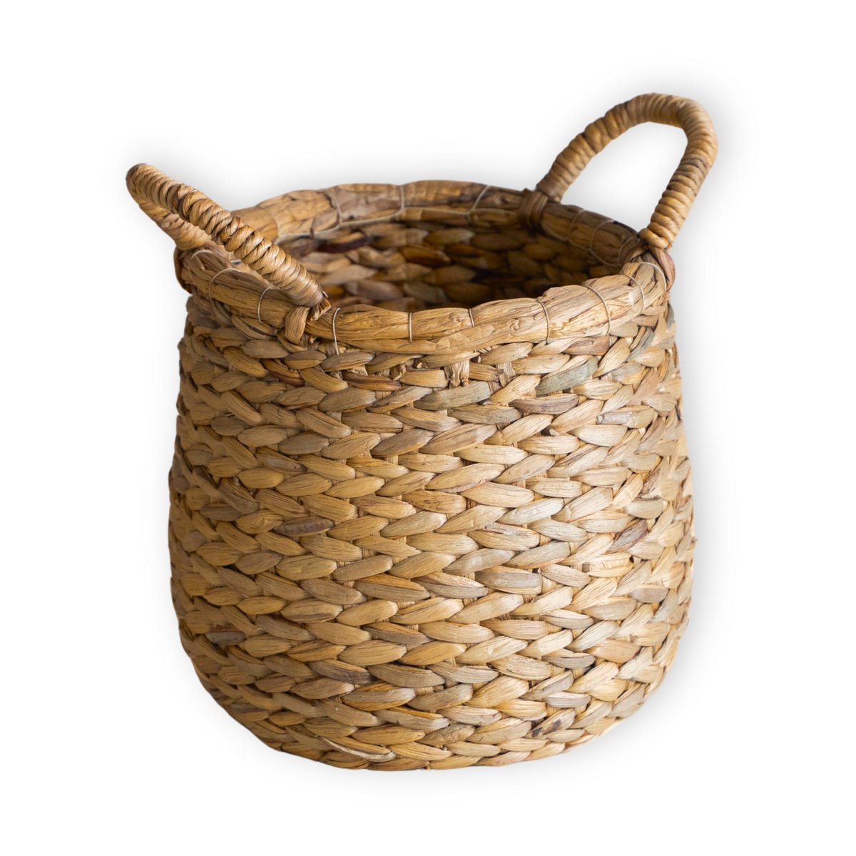 Ronde geweven wasmand - bolvormige boho -mand - natuurlijke plantenmand - grote waterhyacint opslagmand (2 maten) citra Soeji