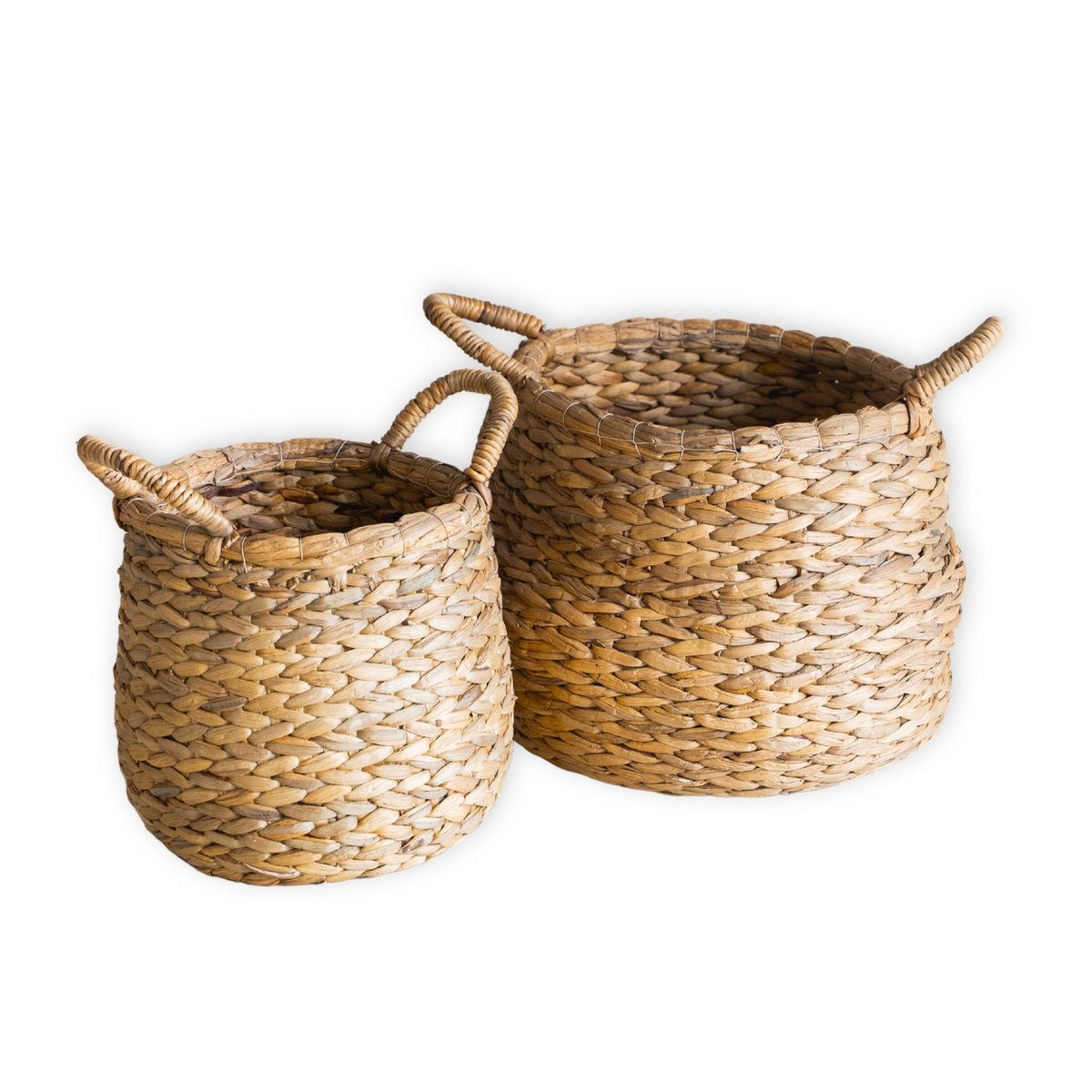 Ronde geweven wasmand - bolvormige boho -mand - natuurlijke plantenmand - grote waterhyacint opslagmand (2 maten) citra Soeji