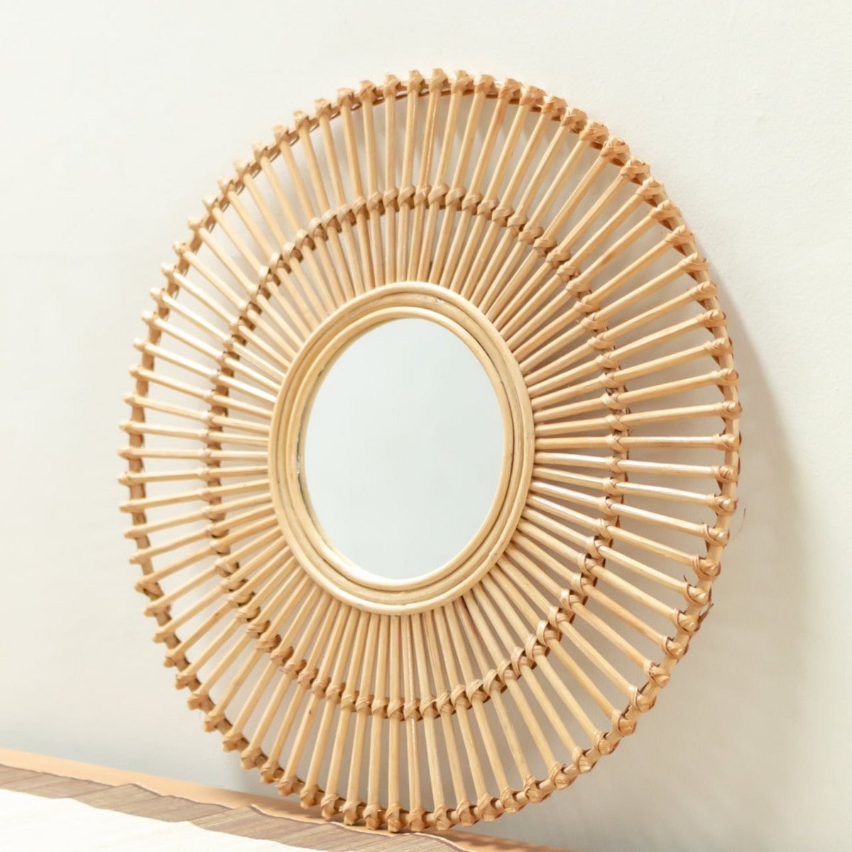 Ronde Rotan Spiegel 58 cm | Handgemaakte Boho Wandspiegel BUMI Soeji