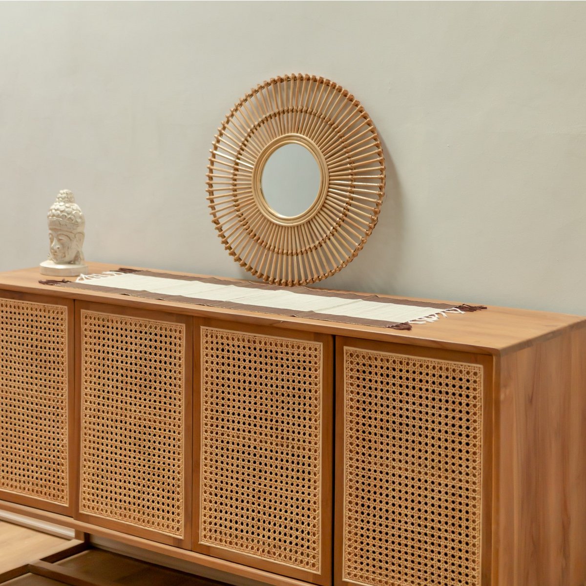 Ronde Rotan Spiegel 58 cm | Handgemaakte Boho Wandspiegel BUMI Soeji
