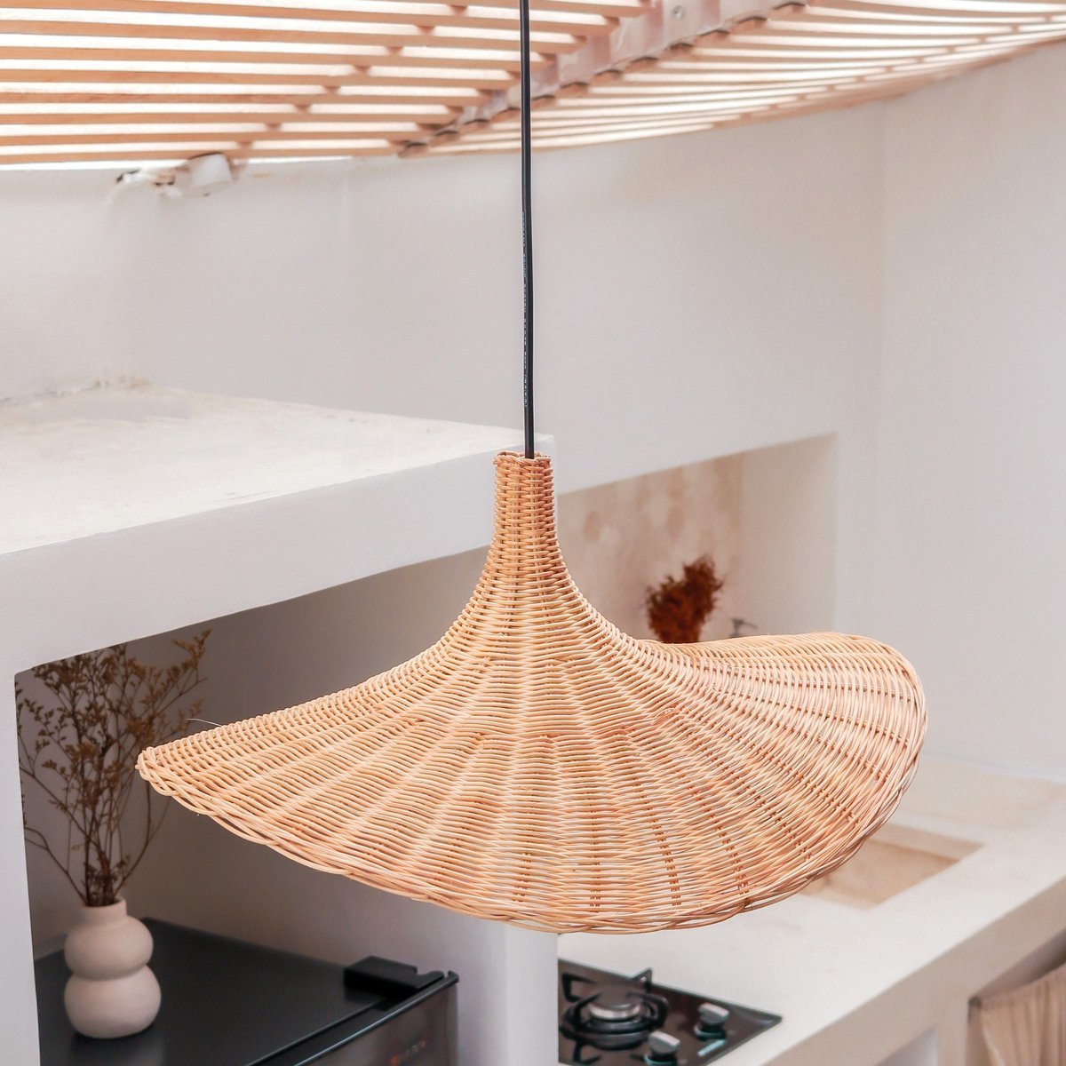 rotan hanglamp sayan – handgemaakte lampenkap van natuurlijke vezels – soeji (2 maten) Soeji