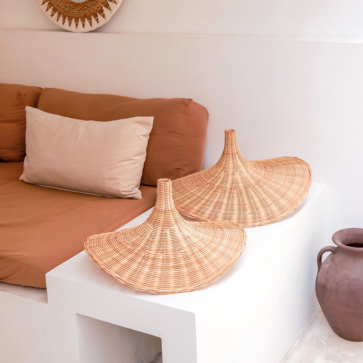 rotan hanglamp sayan – handgemaakte lampenkap van natuurlijke vezels – soeji (2 maten) Soeji