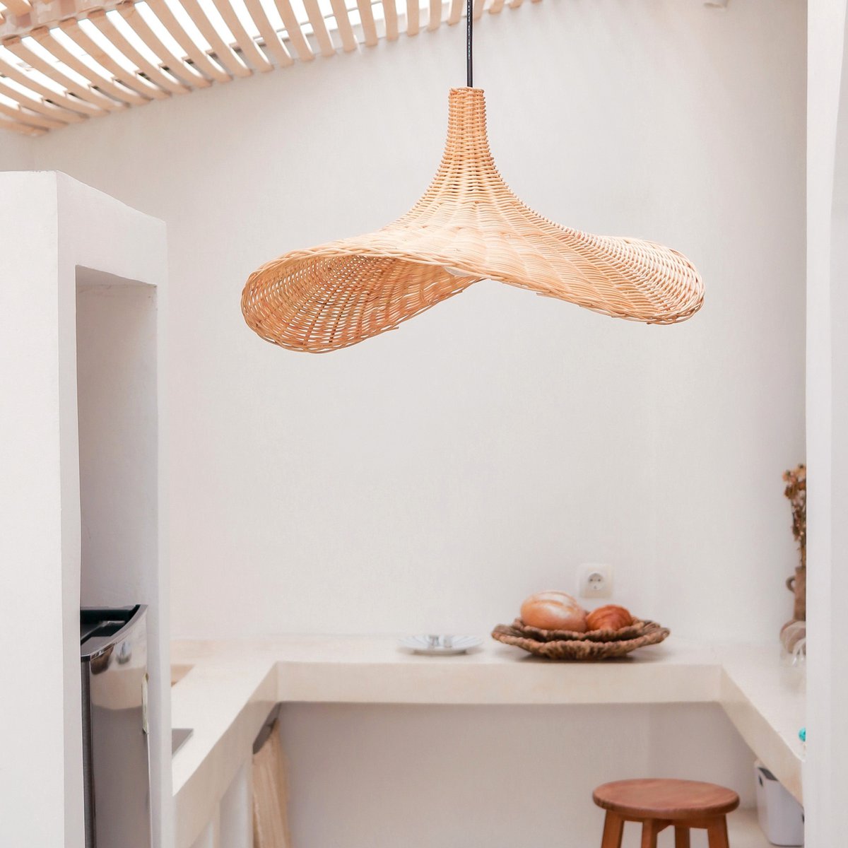 rotan hanglamp sayan – handgemaakte lampenkap van natuurlijke vezels – soeji (2 maten) Soeji