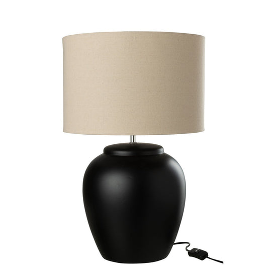 schemerlamp Meli - zwart keramieken voet - beige linnen kap - large - J-Line J-Line