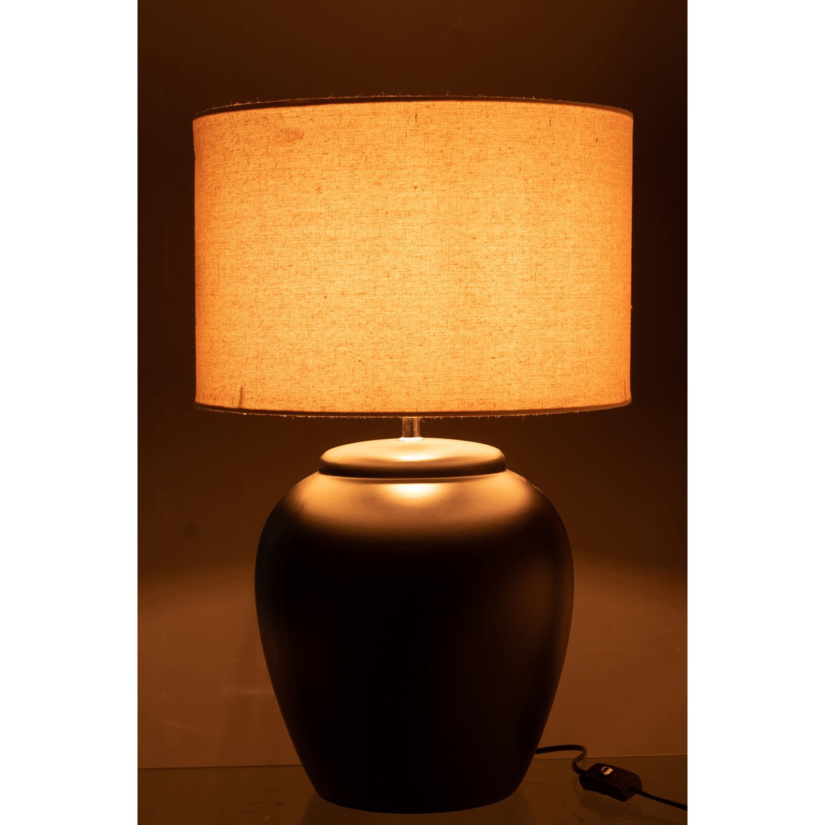 schemerlamp Meli - zwart keramieken voet - beige linnen kap - large - J-Line J-Line