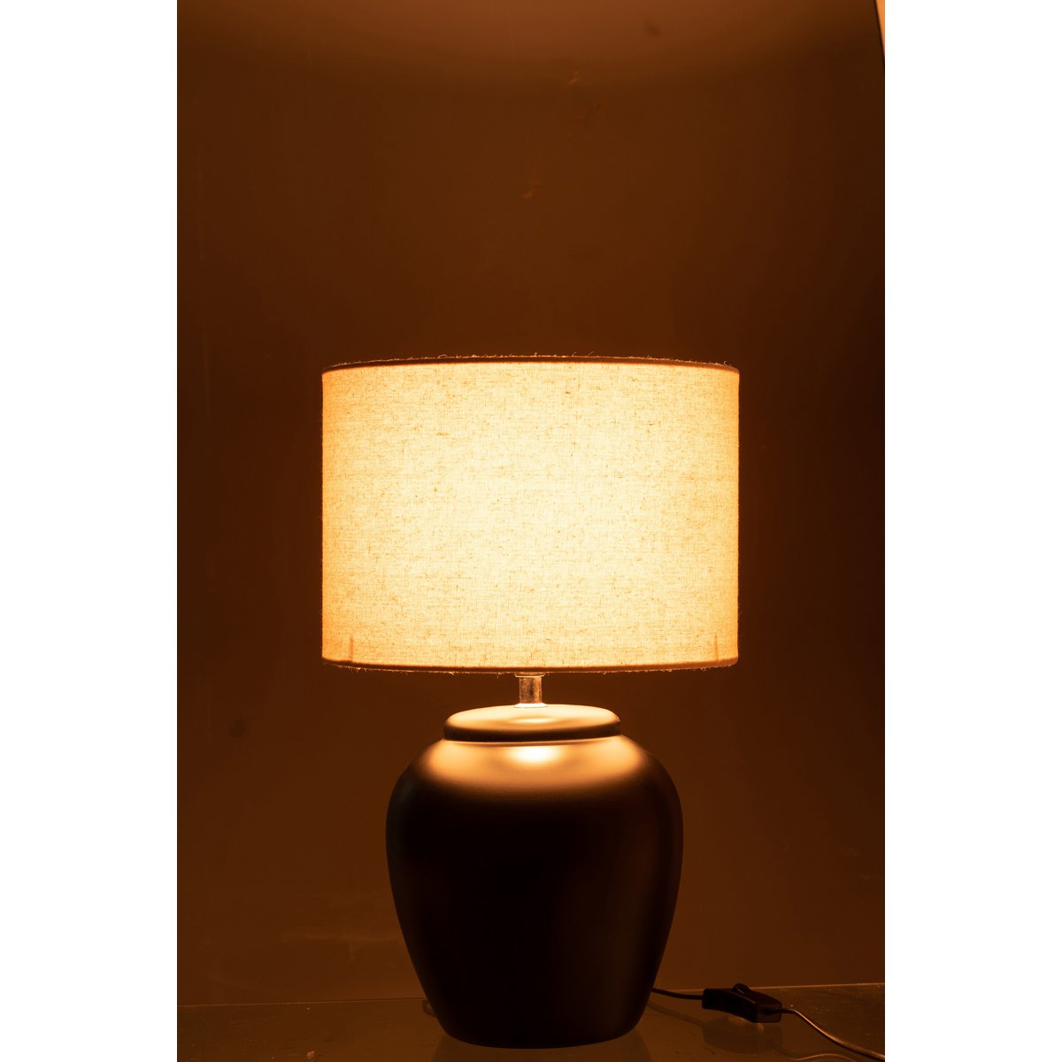 schemerlamp Meli - zwart keramieken voet - beige linnen kap - small - J-Line J-Line