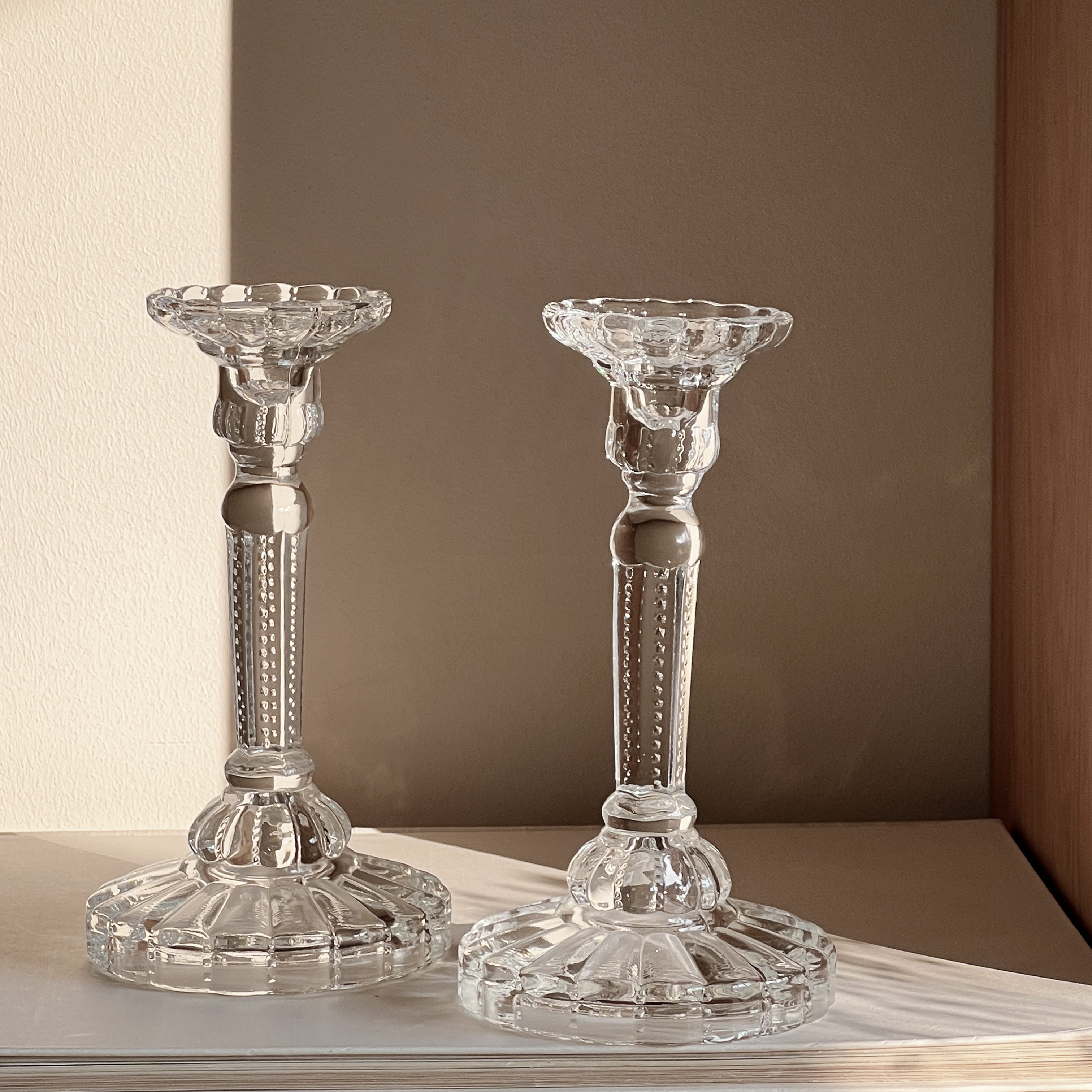 set van 2 glazen kandelaars – vintage Noii HOME