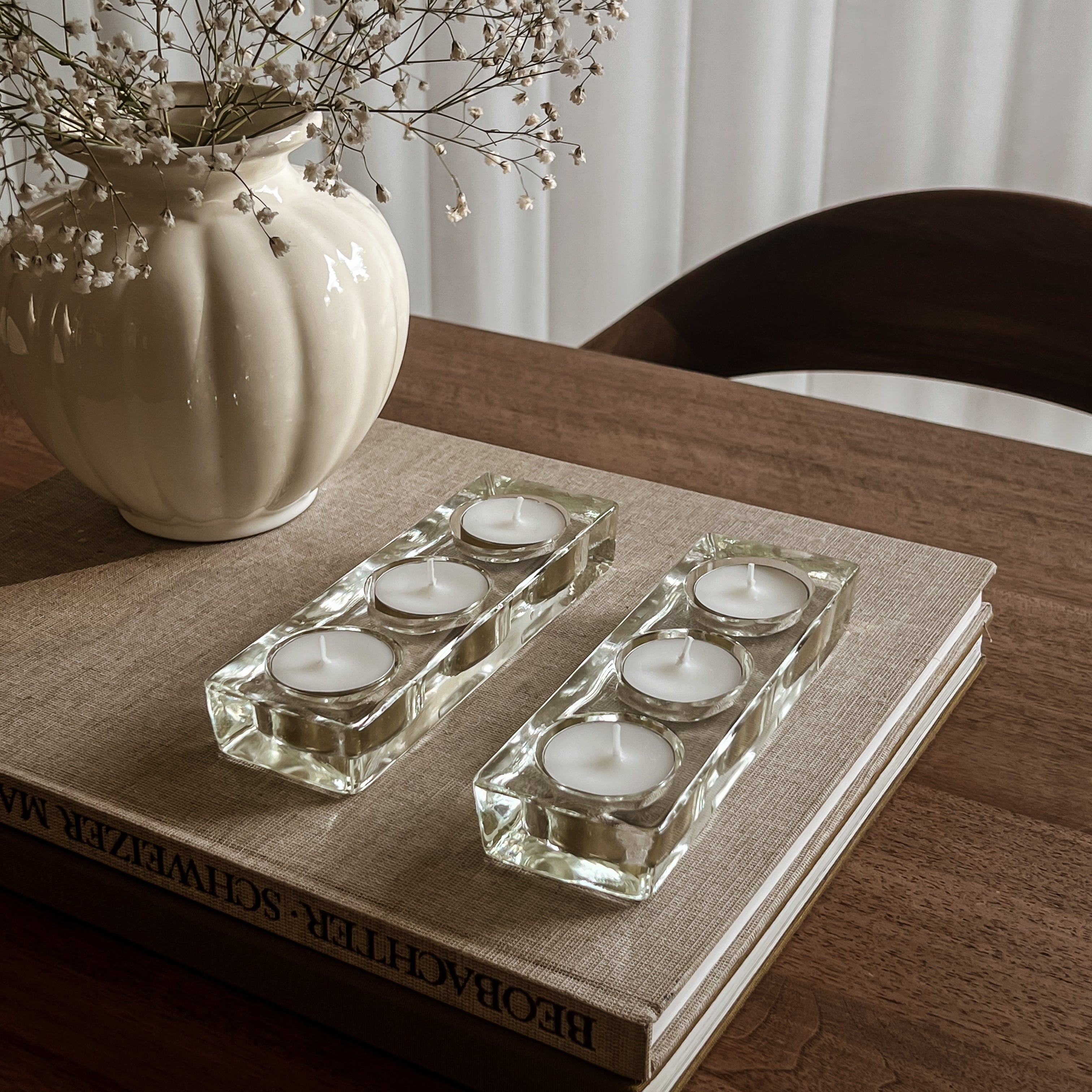 set van 2 pre-loved glazen waxinelichthouders Noii HOME