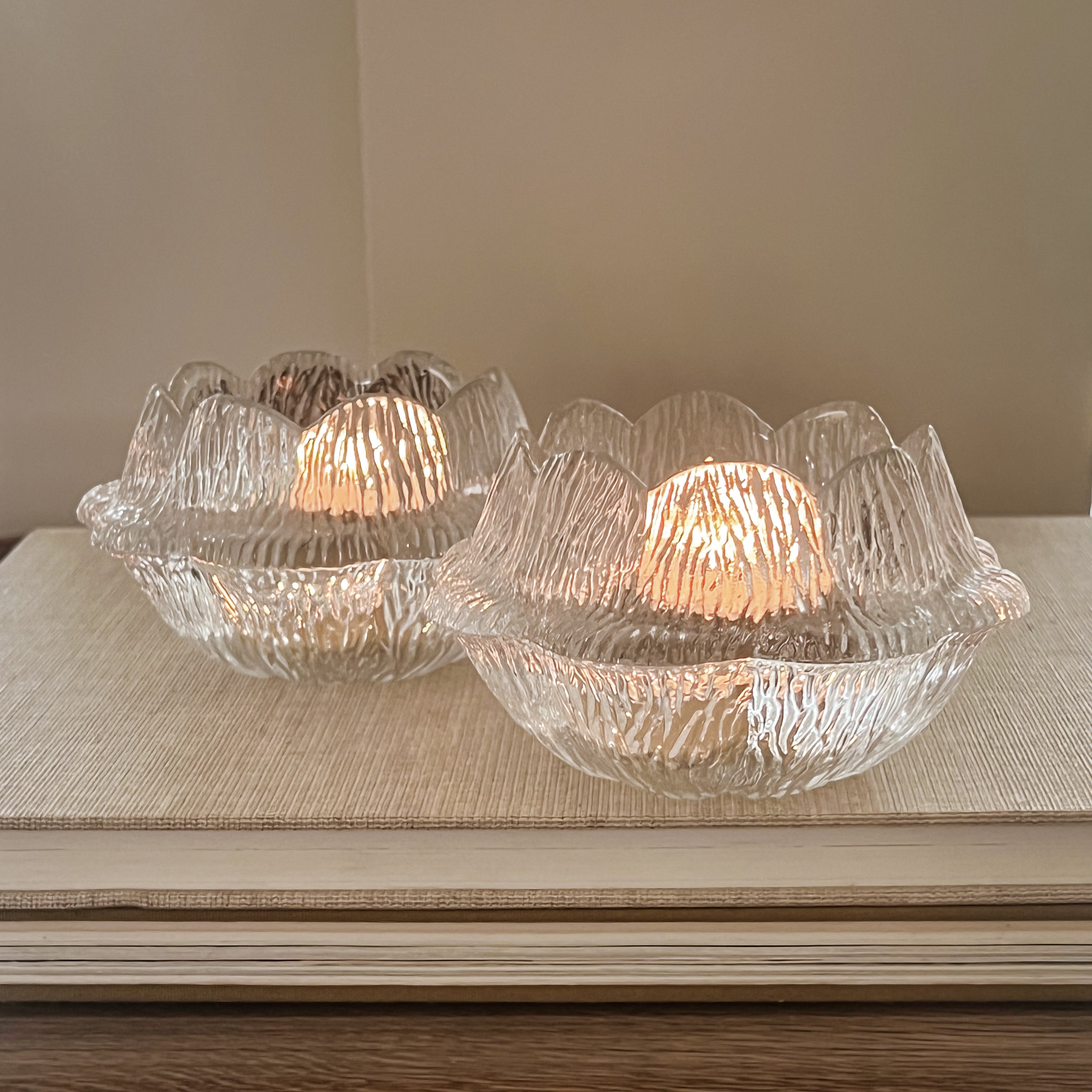 set van 2 vintage glazen kaarsenhouders – lotus duo – holmegaard – sidse werner Noii HOME