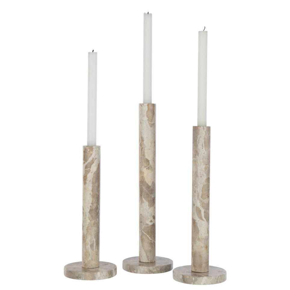 set van 3 kaarshouders - marmer -  beige J-Line