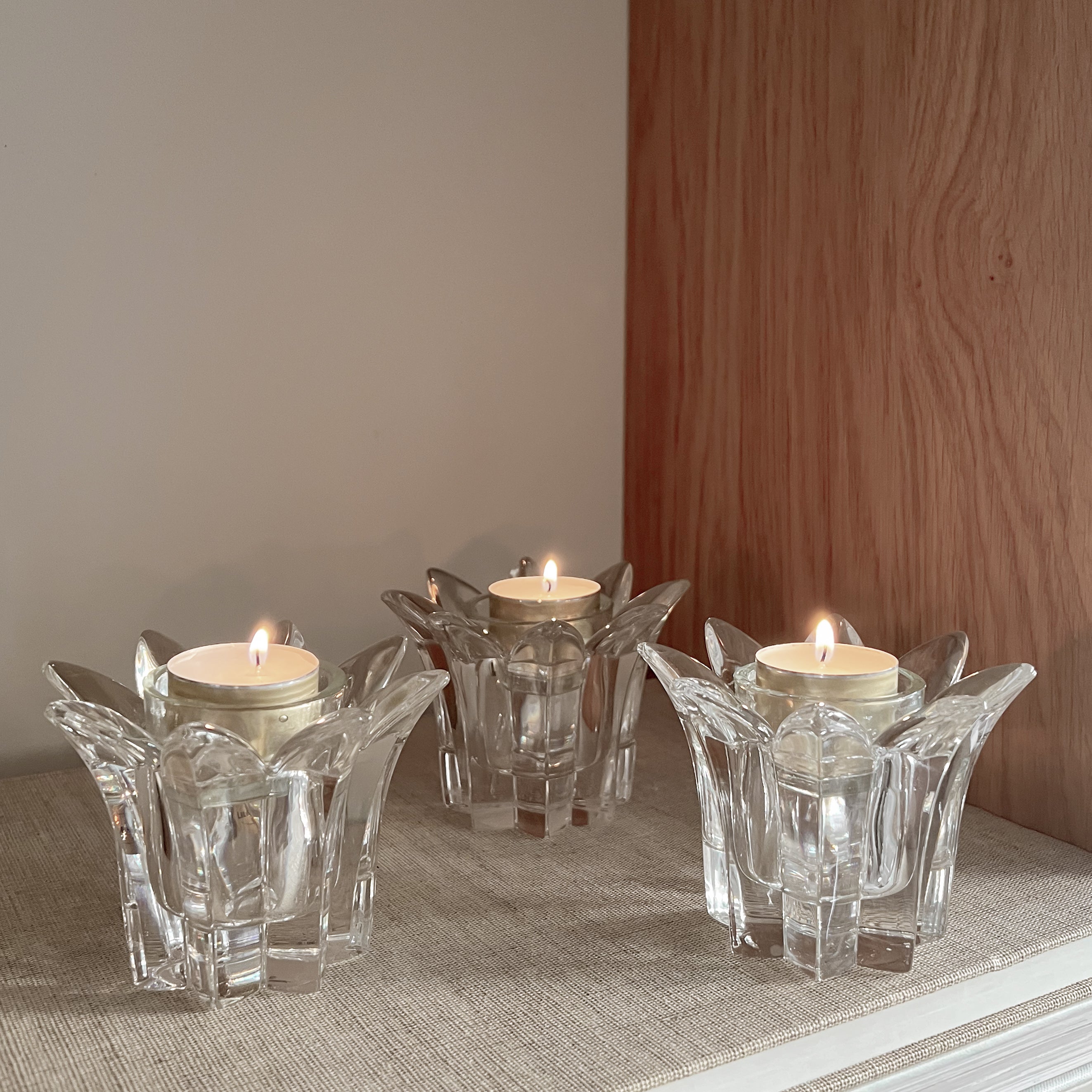 set van drie vintage kristallen waxinelichthouders - bloemvorm Noii HOME