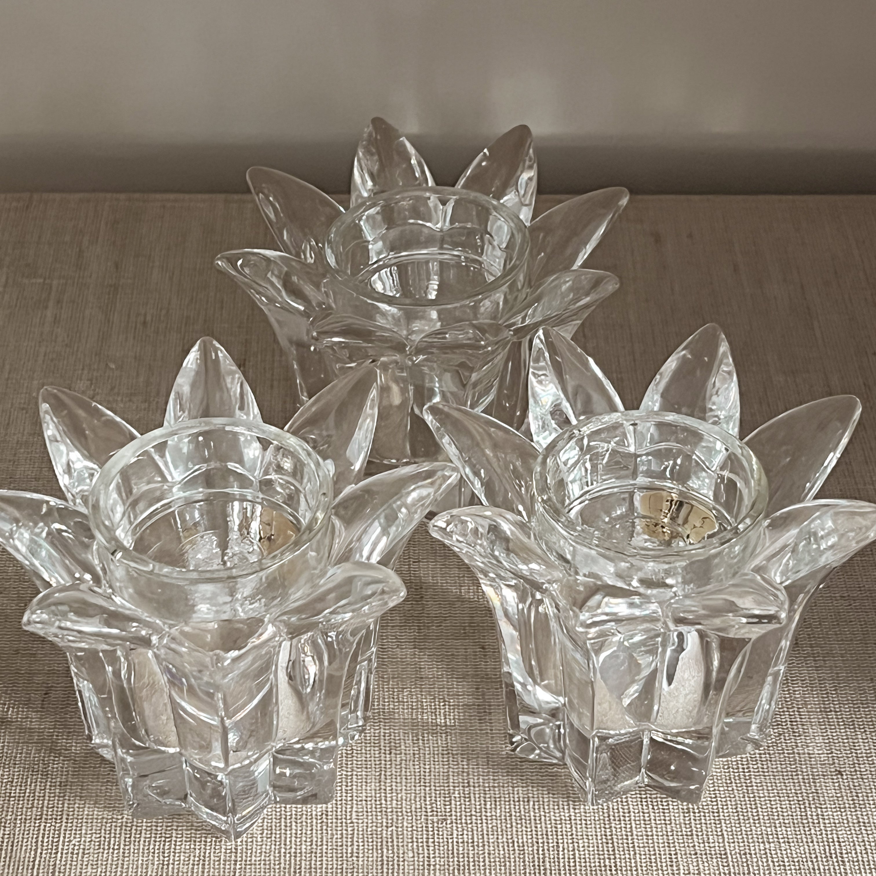 set van drie vintage kristallen waxinelichthouders - bloemvorm Noii HOME