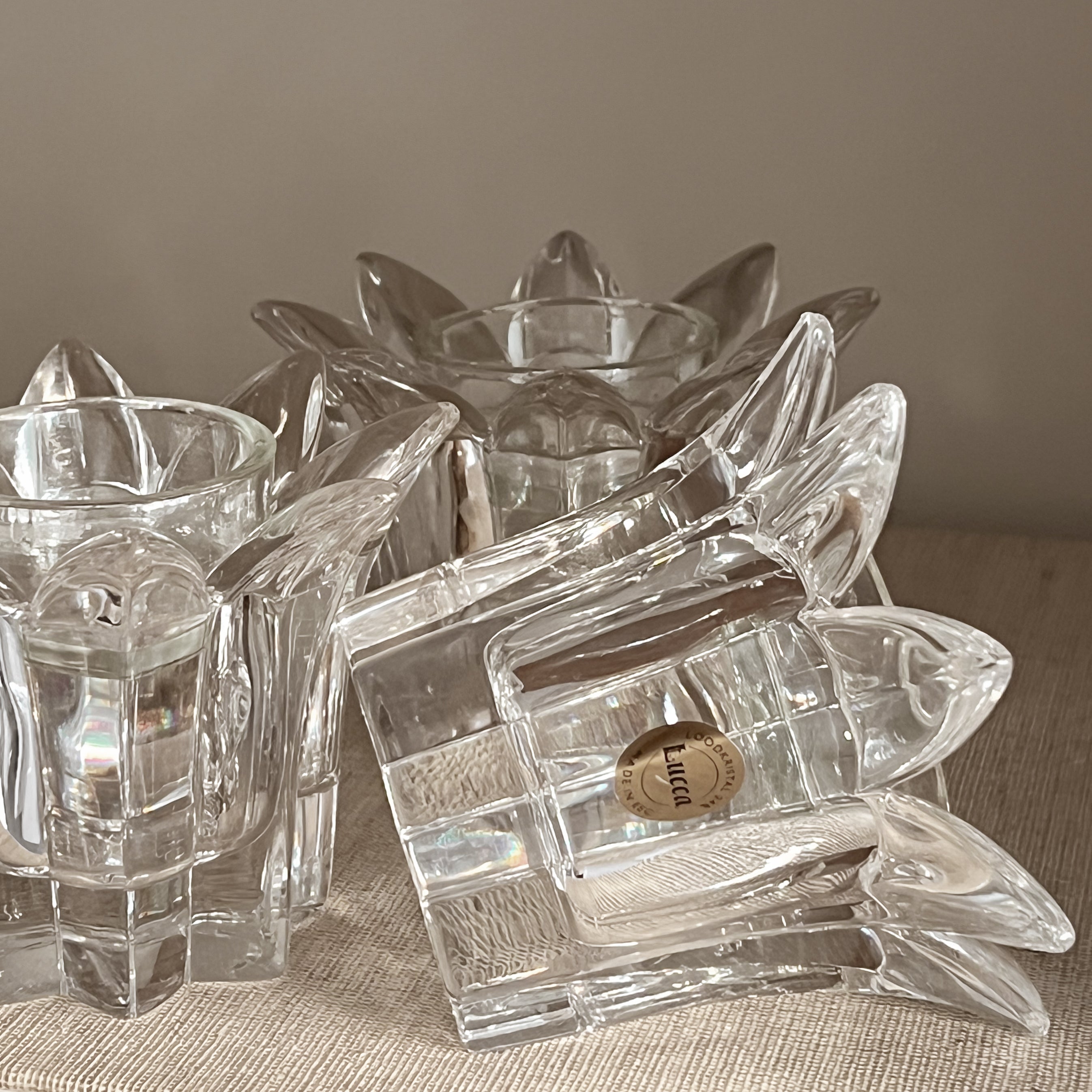 set van drie vintage kristallen waxinelichthouders - bloemvorm Noii HOME