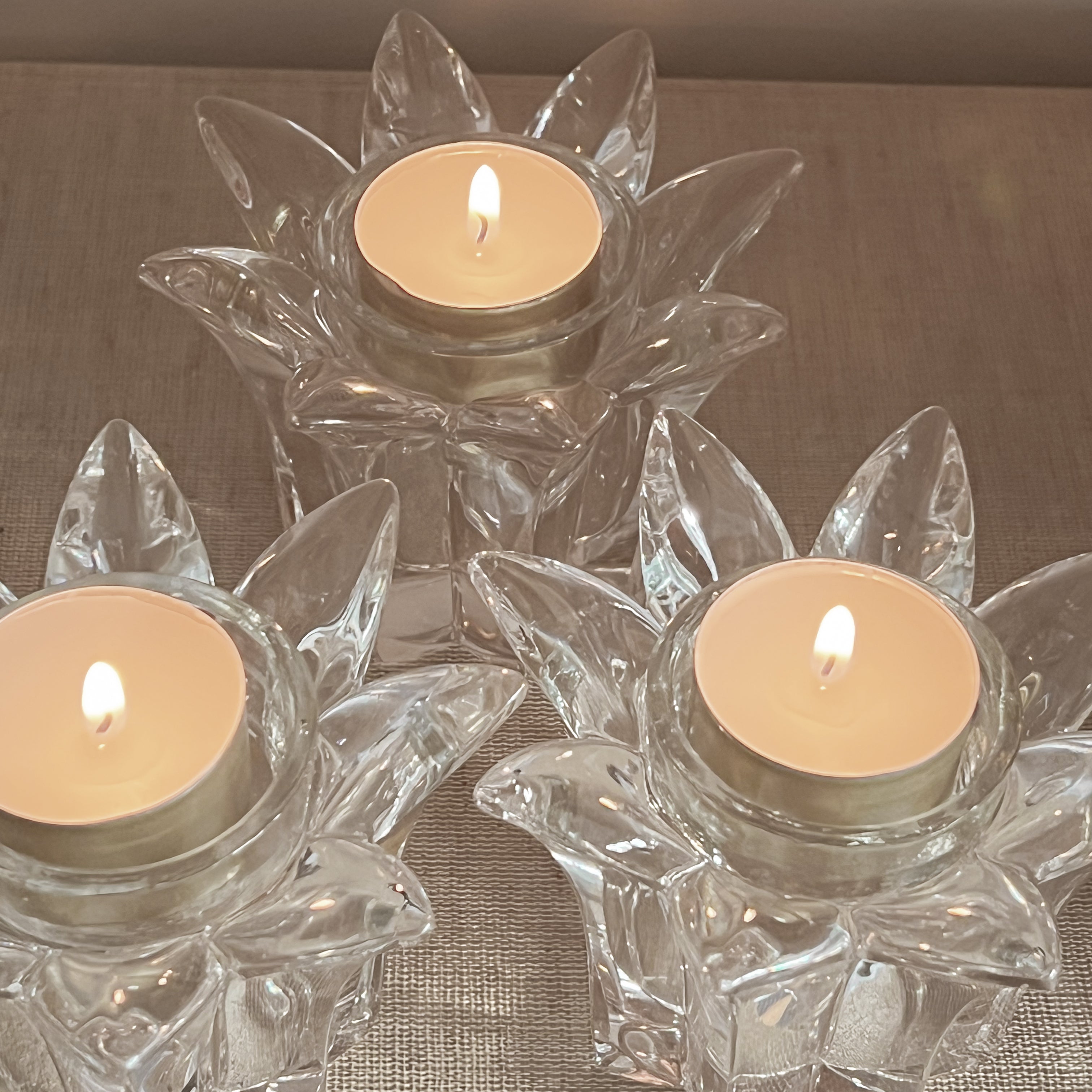 set van drie vintage kristallen waxinelichthouders - bloemvorm Noii HOME