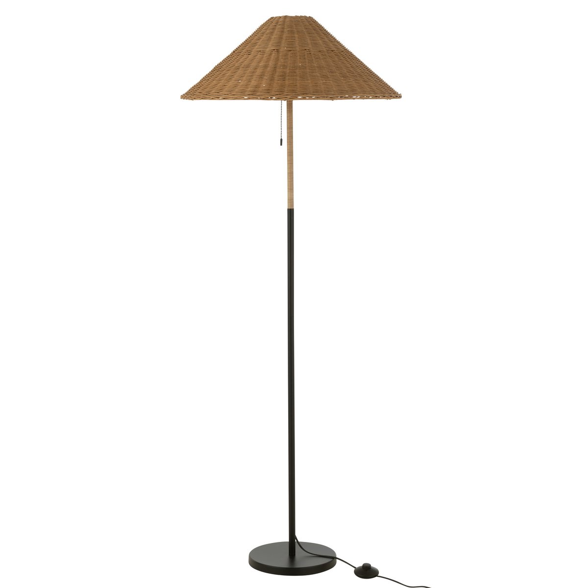 staande lamp met rotan kap - zwart-naturel - J-Line J-Line