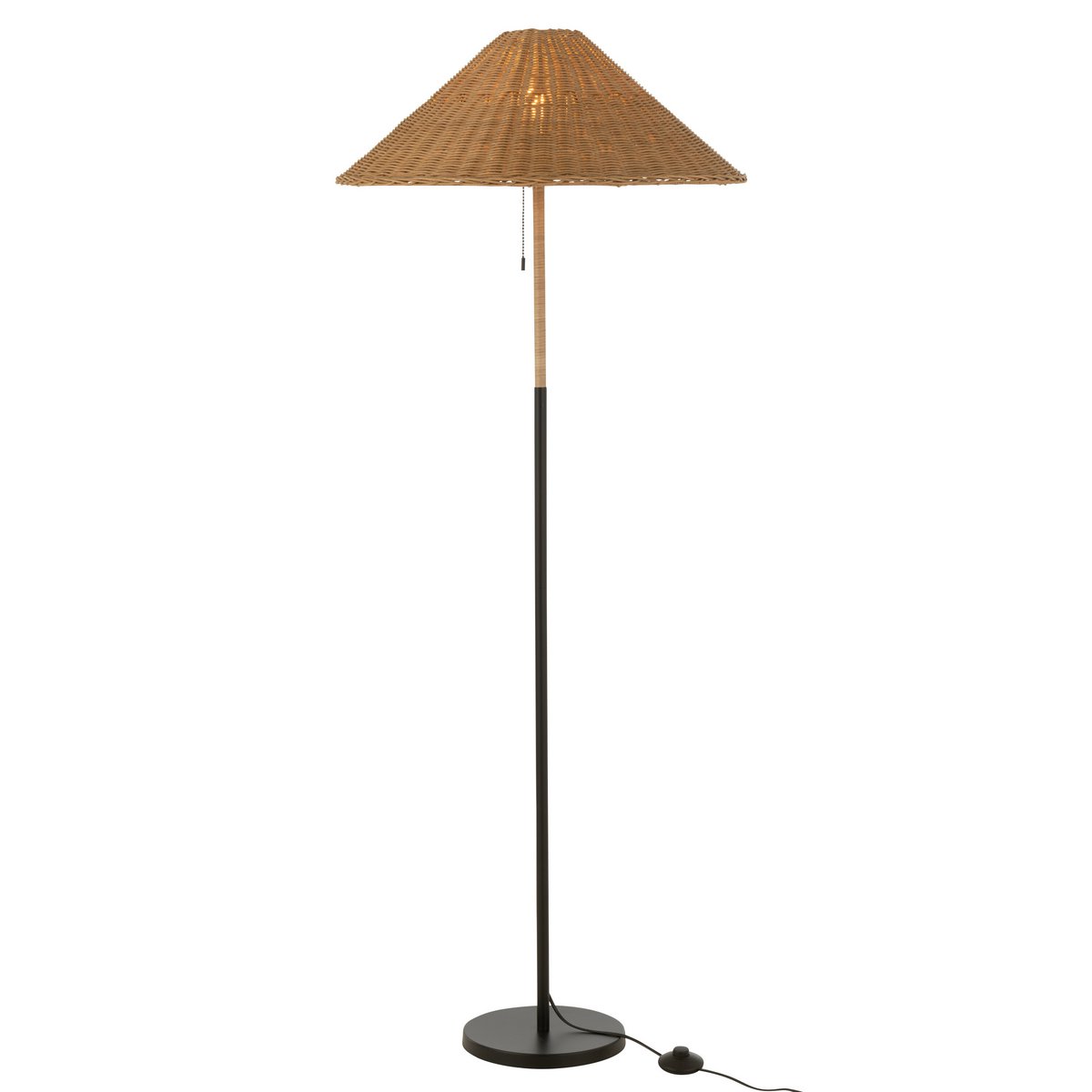 staande lamp met rotan kap - zwart-naturel - J-Line J-Line