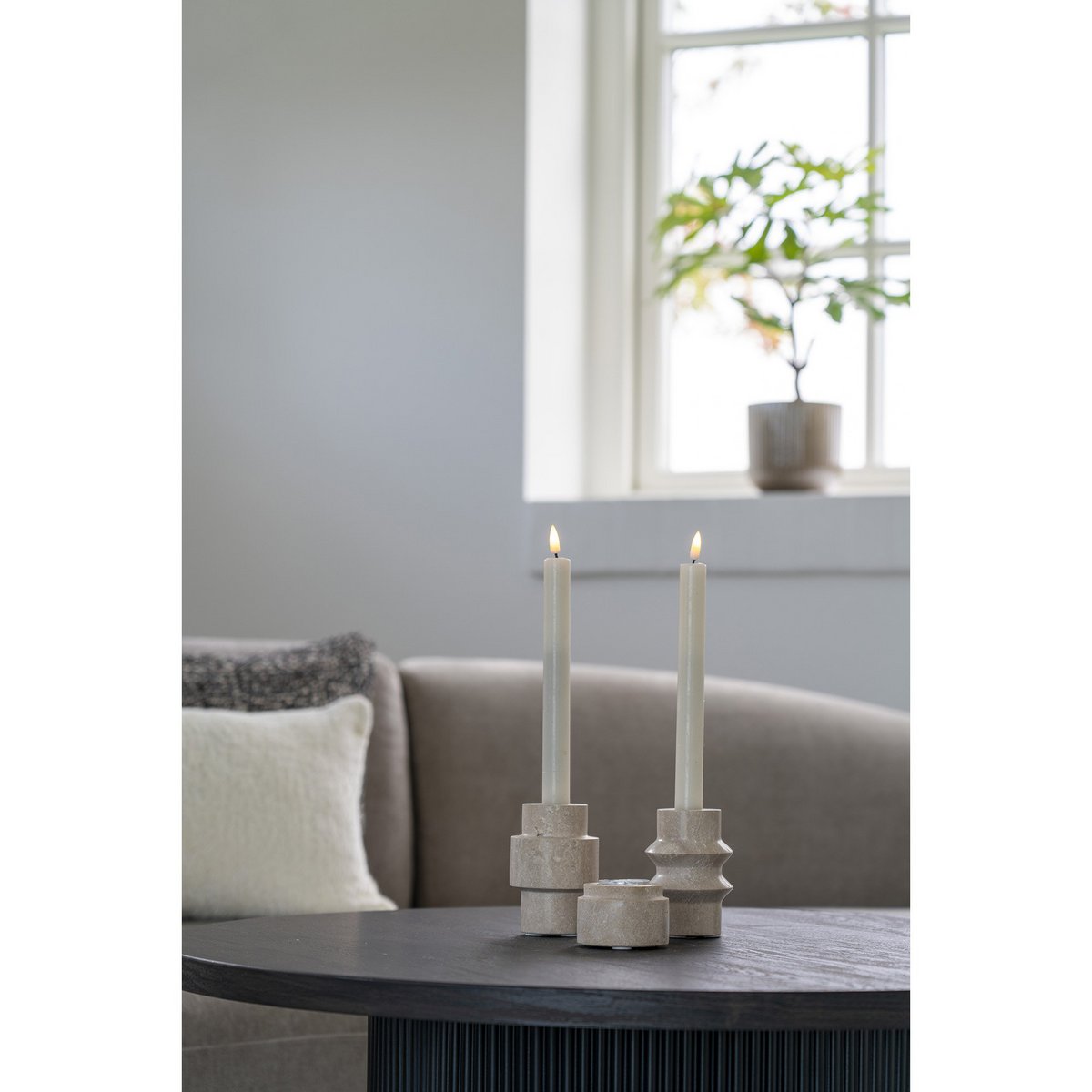 Theelichthouder - Theelichthouder, travertijn, natuurlijk, set van 2 House Nordic ApS