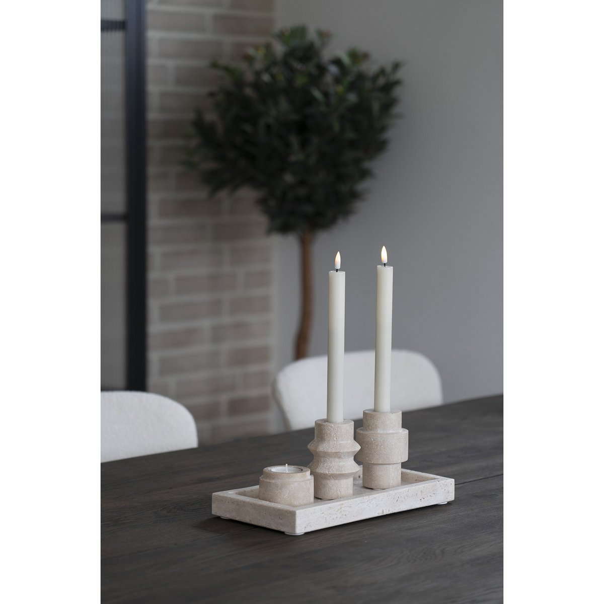 Theelichthouder - Theelichthouder, travertijn, natuurlijk, set van 2 House Nordic ApS