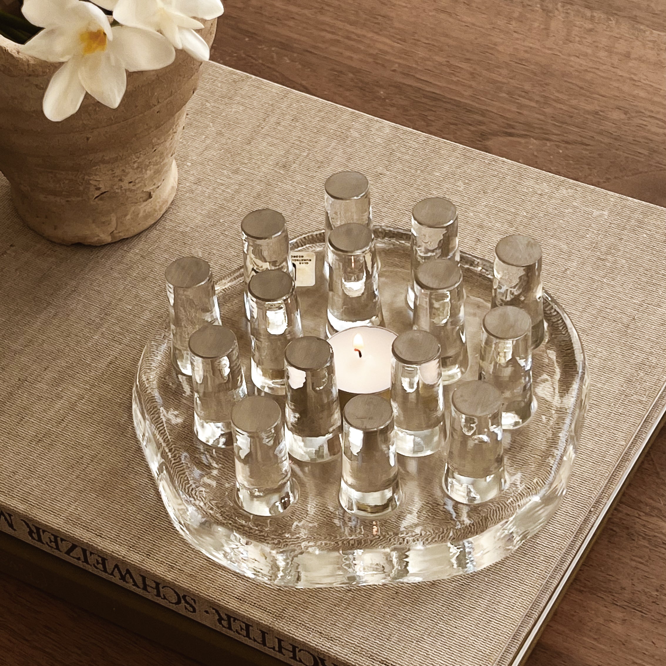 vintage glazen rechaud – georg schütte – theepotwarmer - waxinelichthouder – jaren 70 Noii HOME