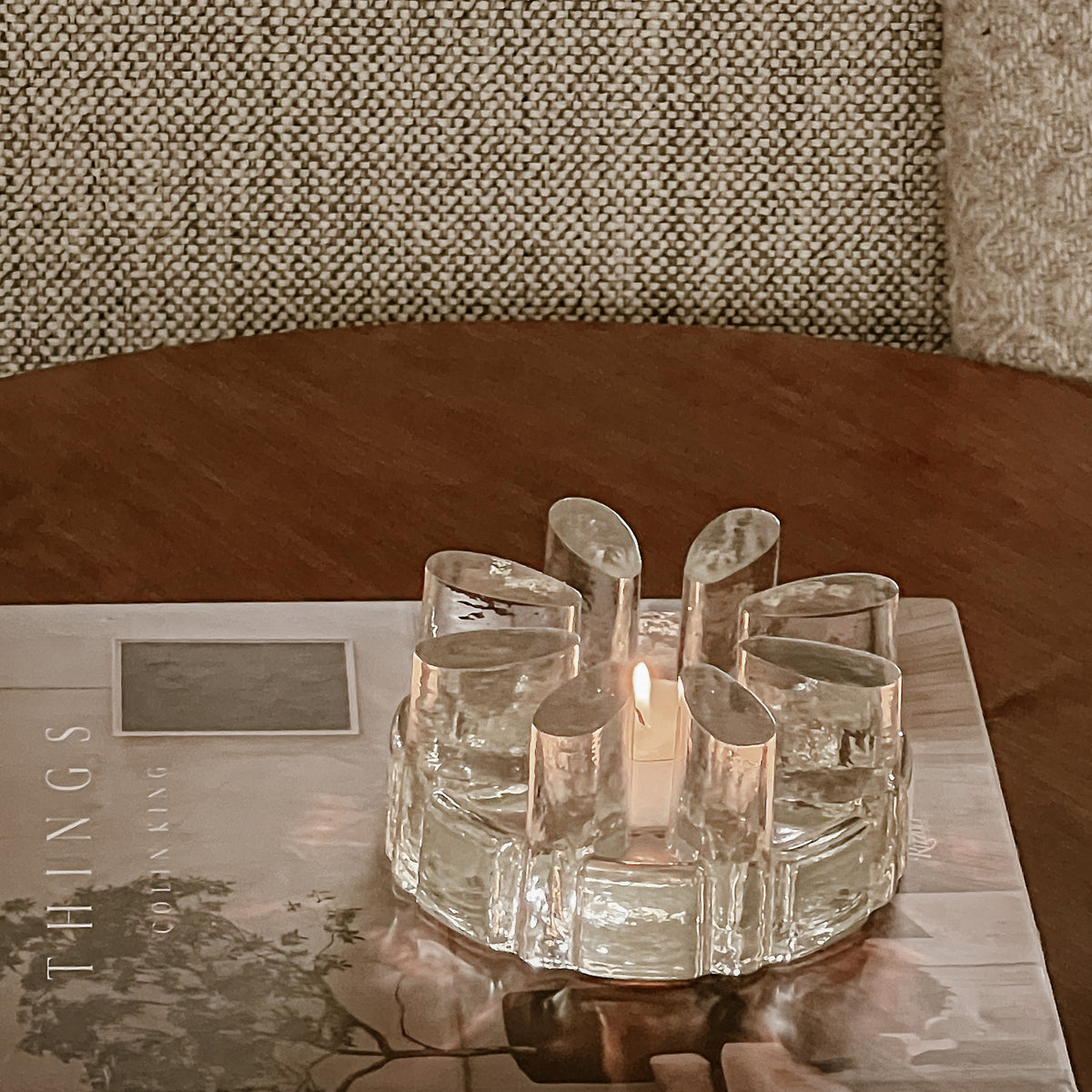 vintage ice glass waxinelichthouder – helder structuurglas Noii HOME