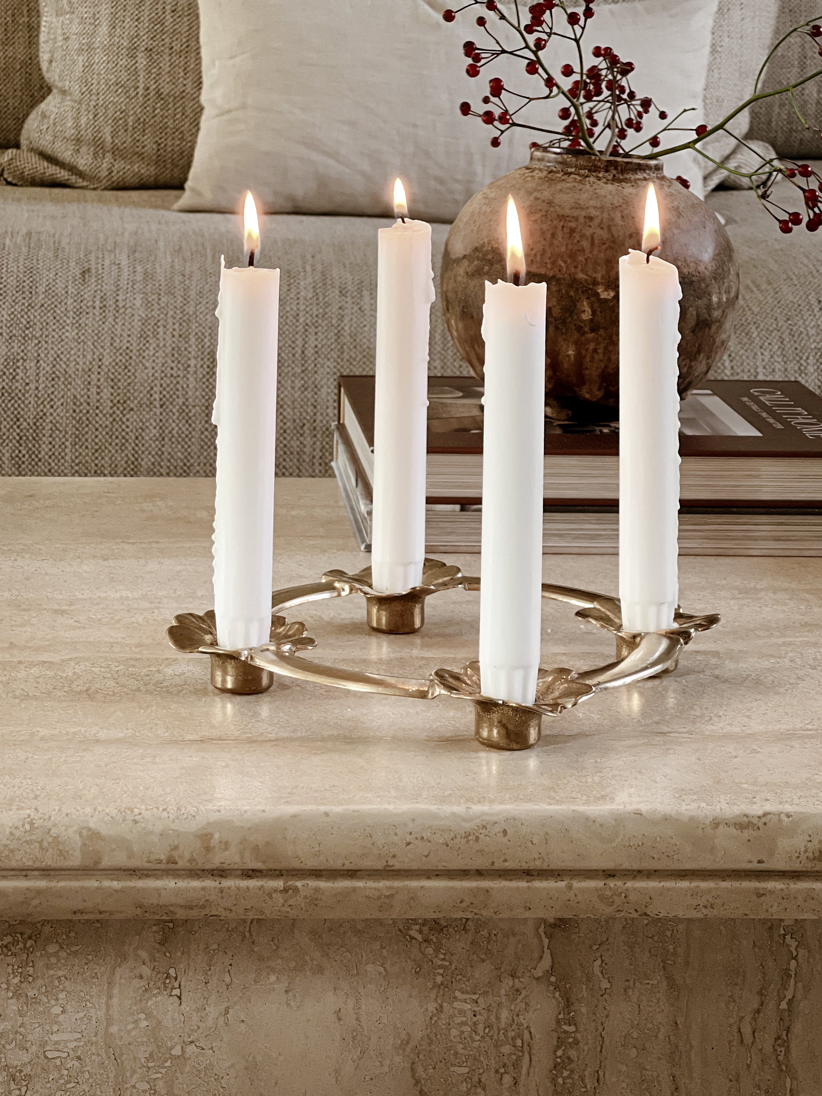 vintage messing kandelaar - advent - met bloemvormige houders Noii HOME