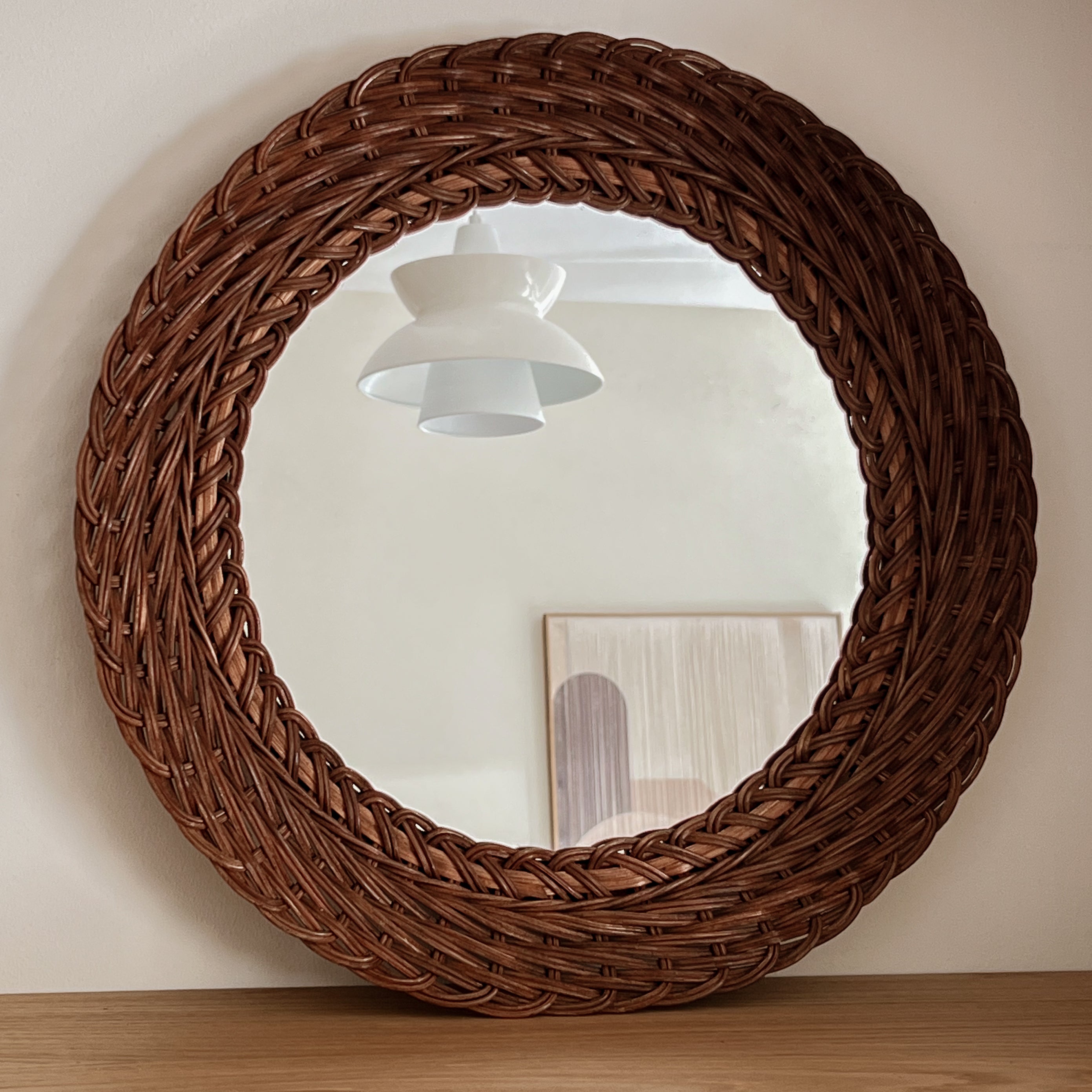 vintage rotan spiegel - rond - 42 Noii HOME