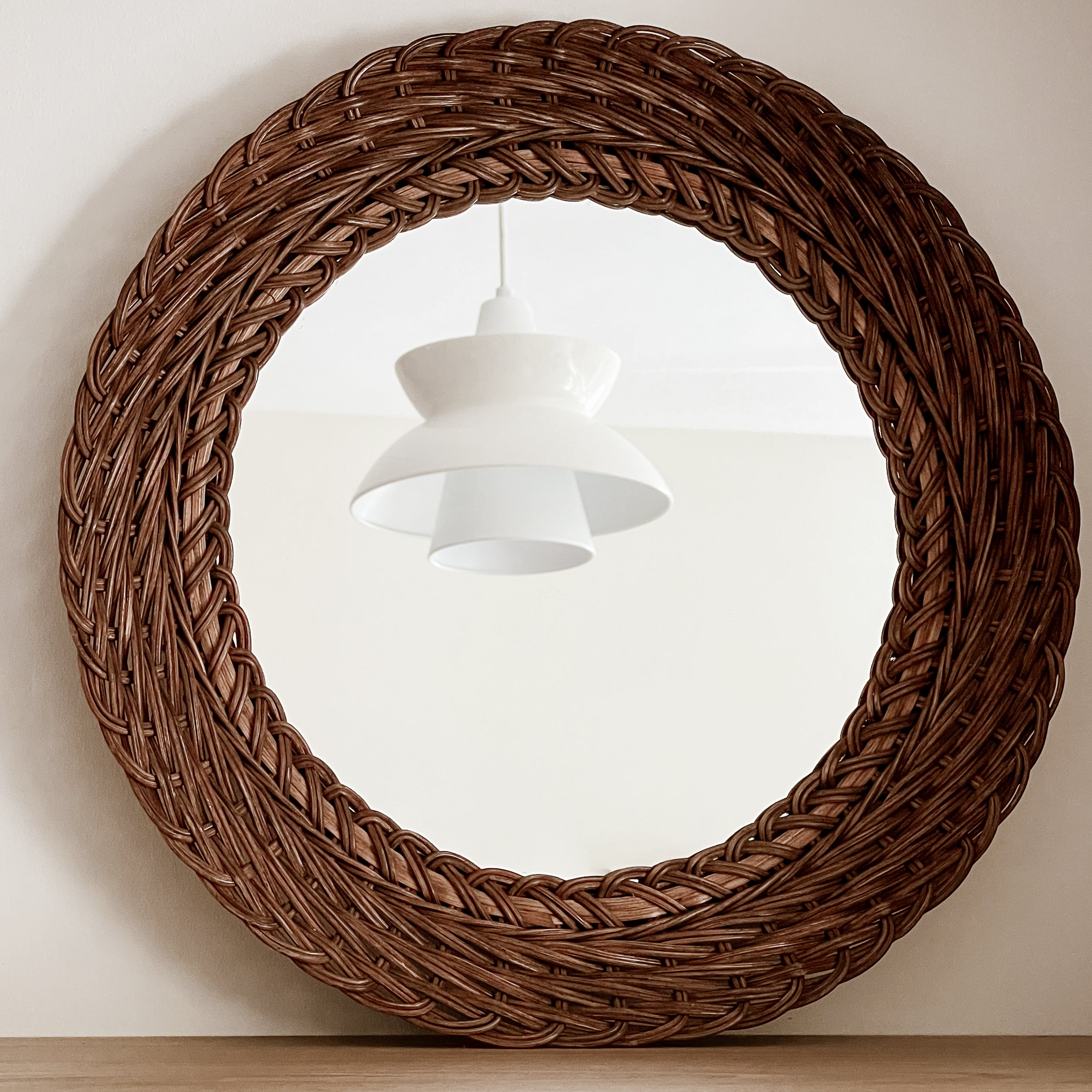 vintage rotan spiegel - rond - 42 Noii HOME