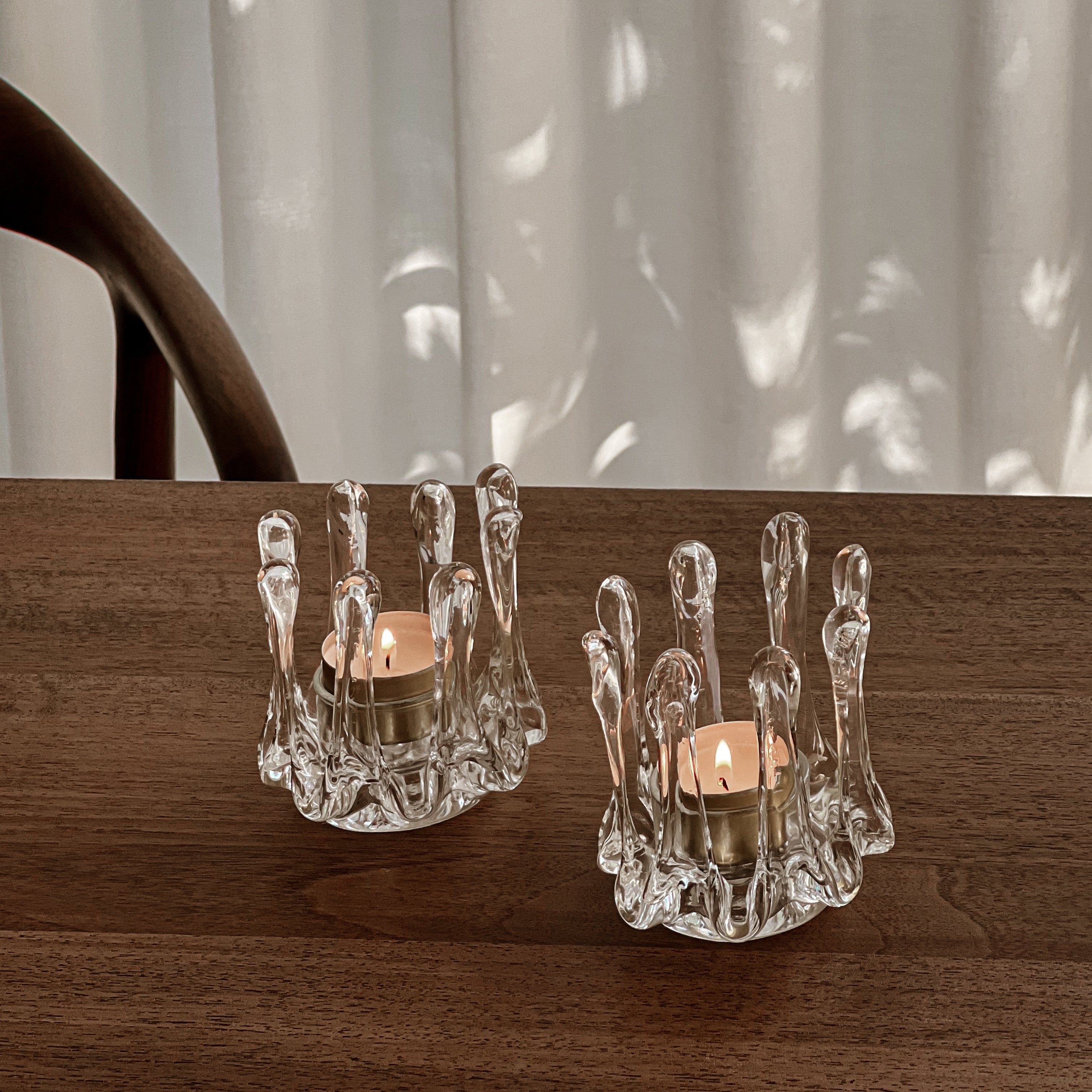 vintage set glazen Zweedse waxinelichthouders – ice drip design - Gränna Glasbruk Noii HOME