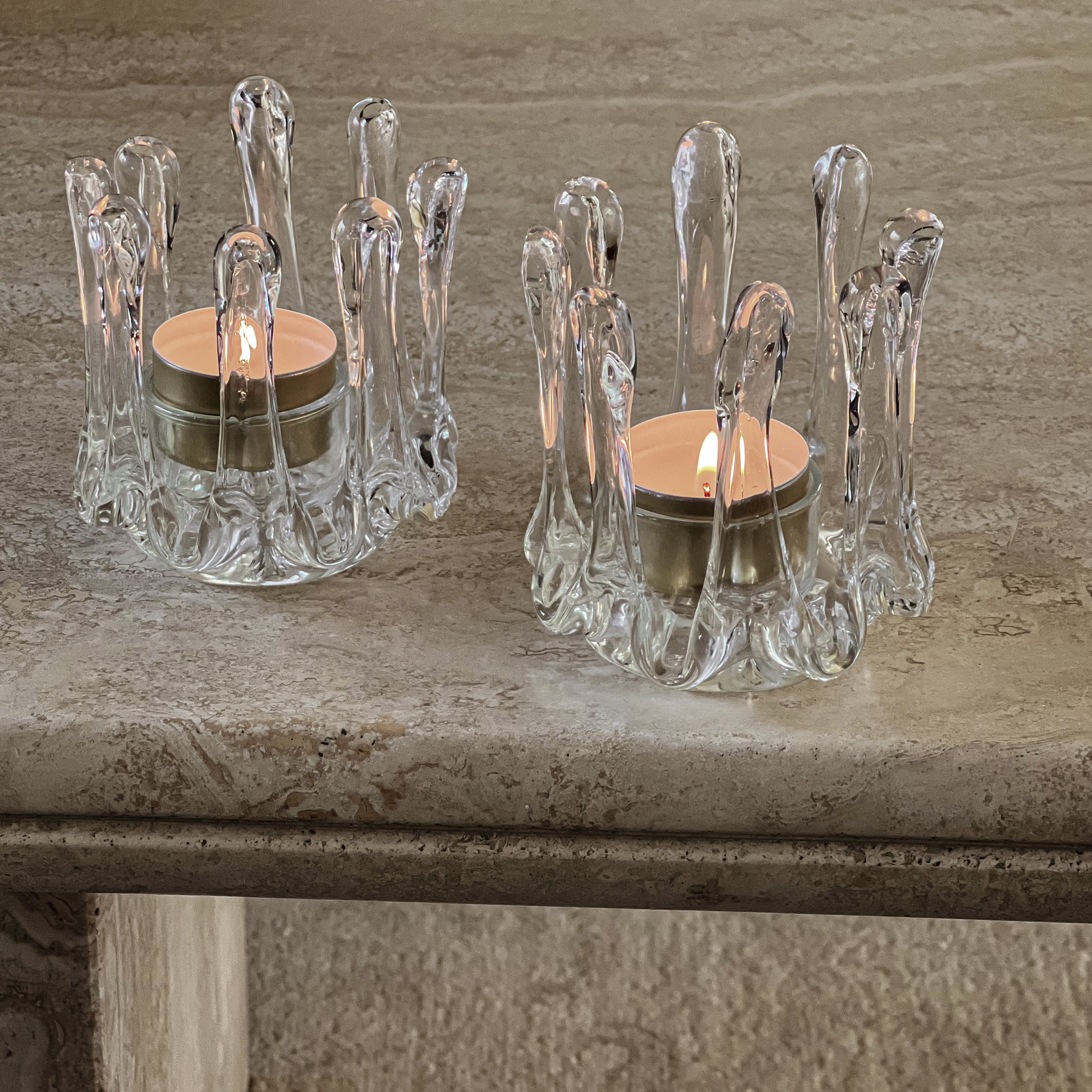 vintage set glazen Zweedse waxinelichthouders – ice drip design - Gränna Glasbruk Noii HOME