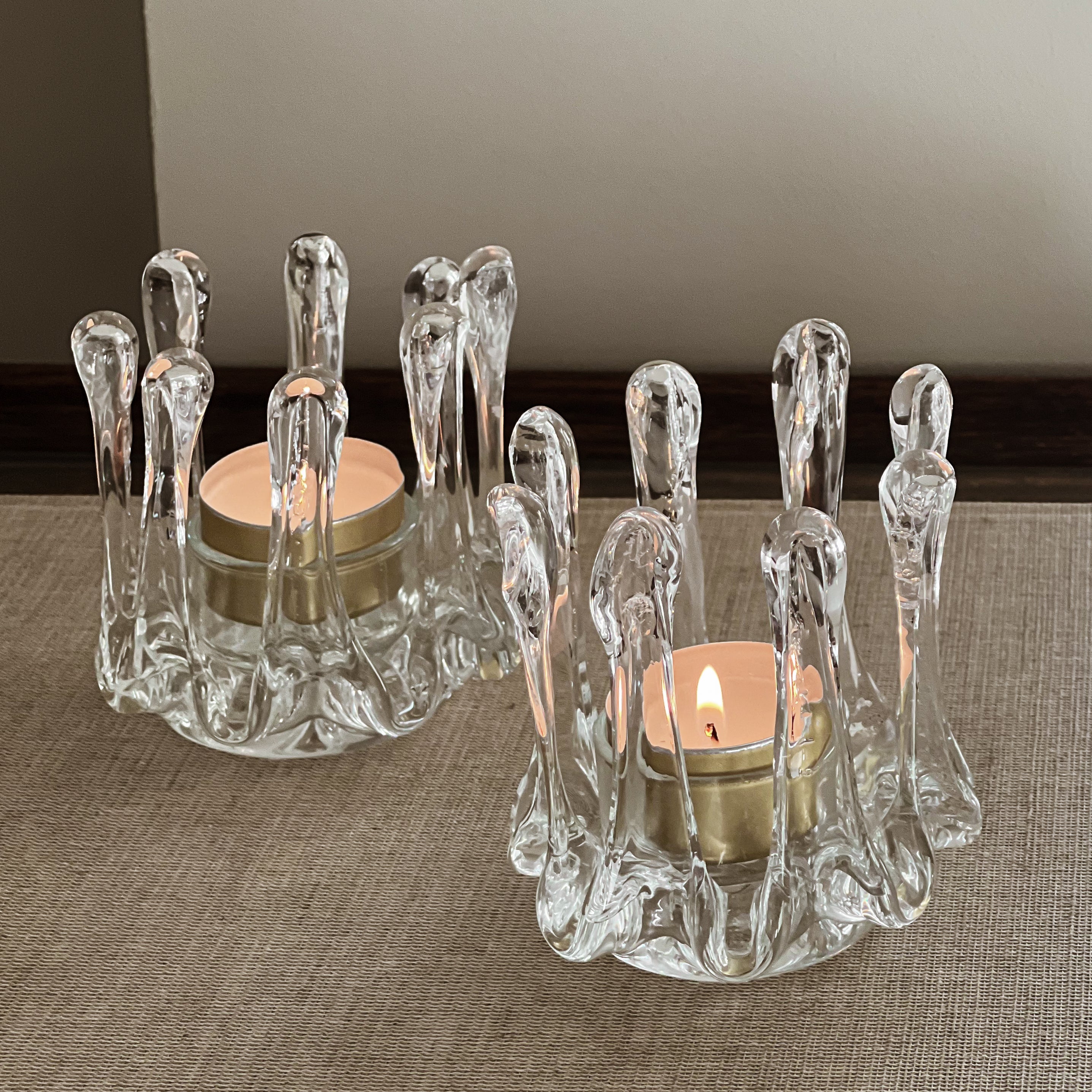 vintage set glazen Zweedse waxinelichthouders – ice drip design - Gränna Glasbruk Noii HOME