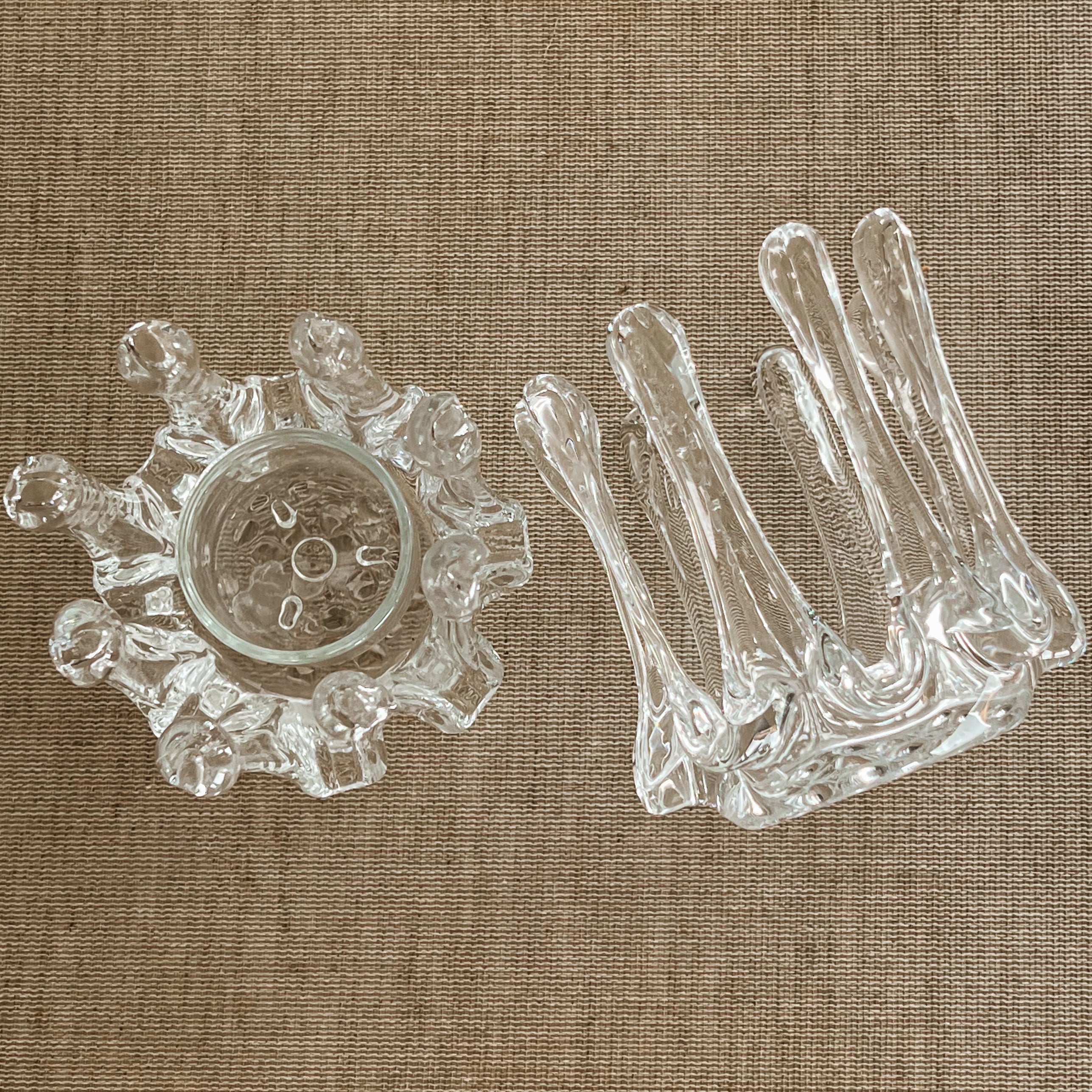 vintage set glazen Zweedse waxinelichthouders – ice drip design - Gränna Glasbruk Noii HOME