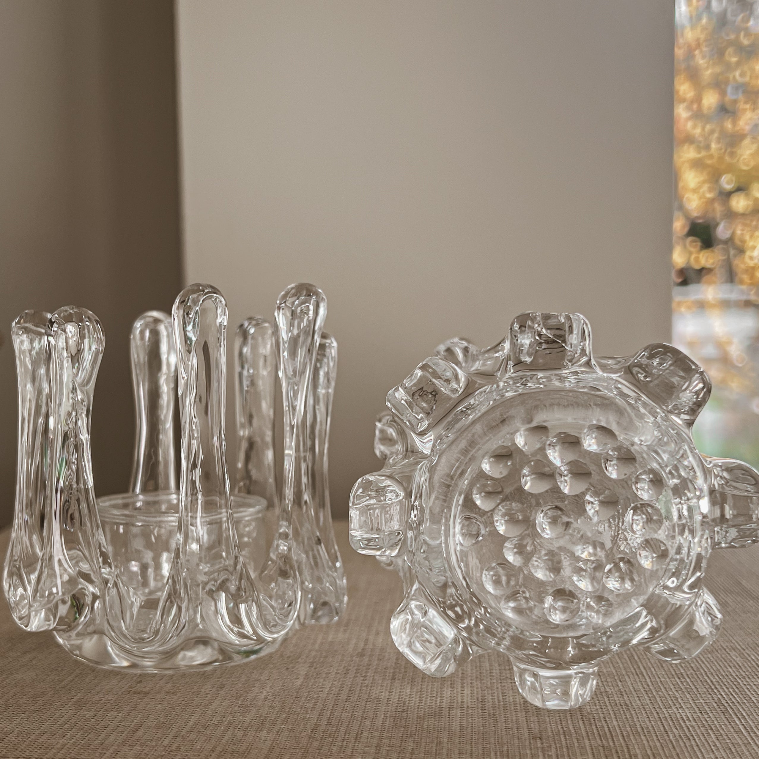 vintage set glazen Zweedse waxinelichthouders – ice drip design - Gränna Glasbruk Noii HOME