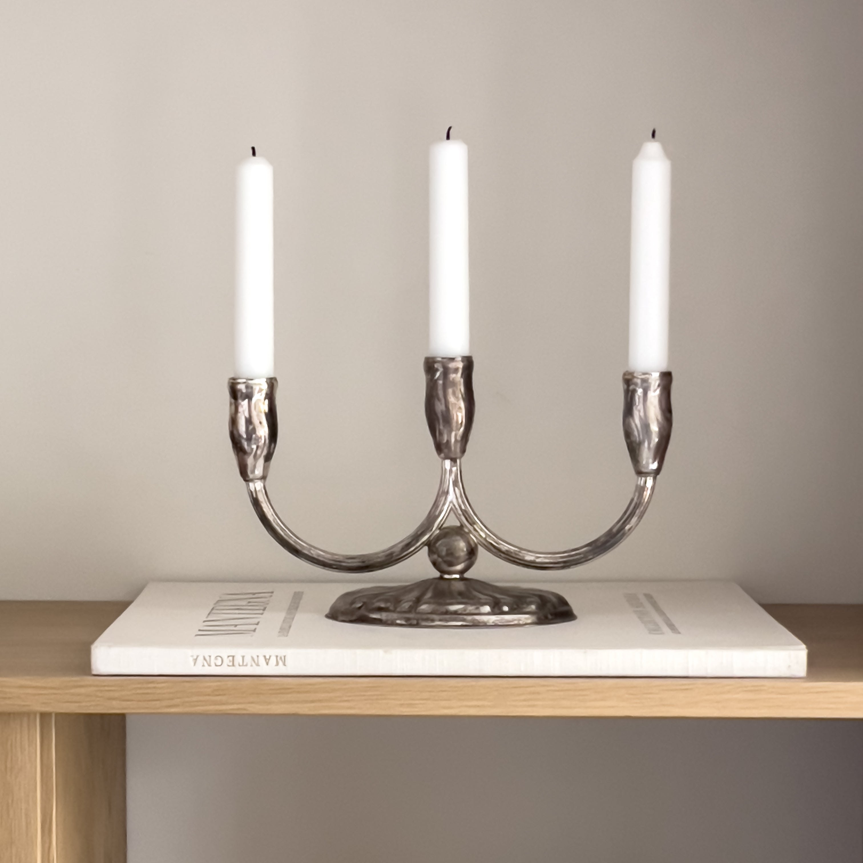 vintage verzilverde kandelaar met drie armen – Quist, Duitsland ca. 1950 Noii HOME